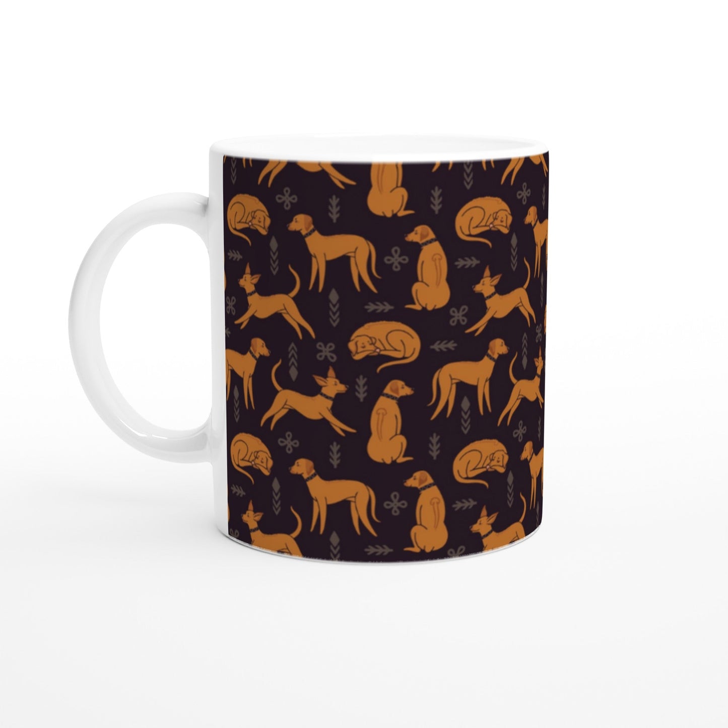 11oz Two-Tone Coffee Mug with vintage design of multiple Rhodesian Ridgebacks - Hobbster