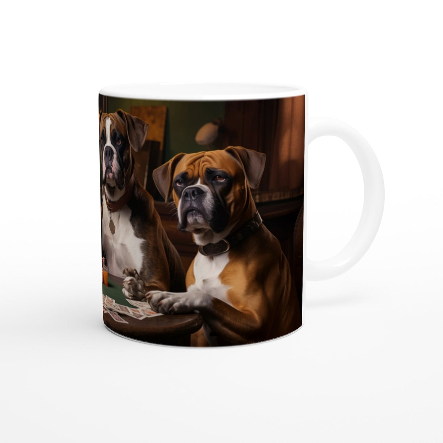 11oz Two-Tone Coffee Mugs with vintage design of Boxer Dogs Playing Cards - Hobbster