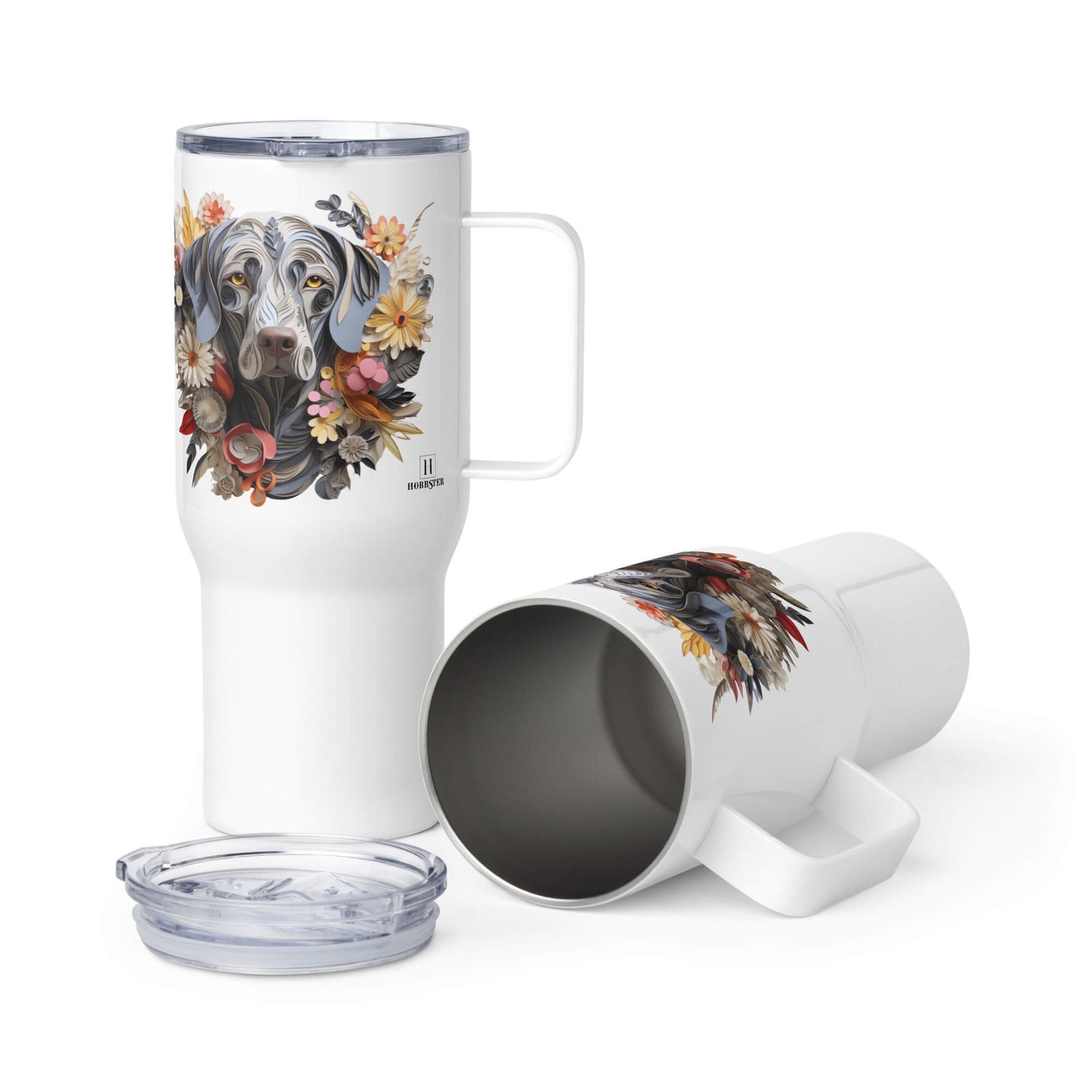 25oz Travel Mug with a Handle - Weimaraner Paper Quilling Design - Hobbster