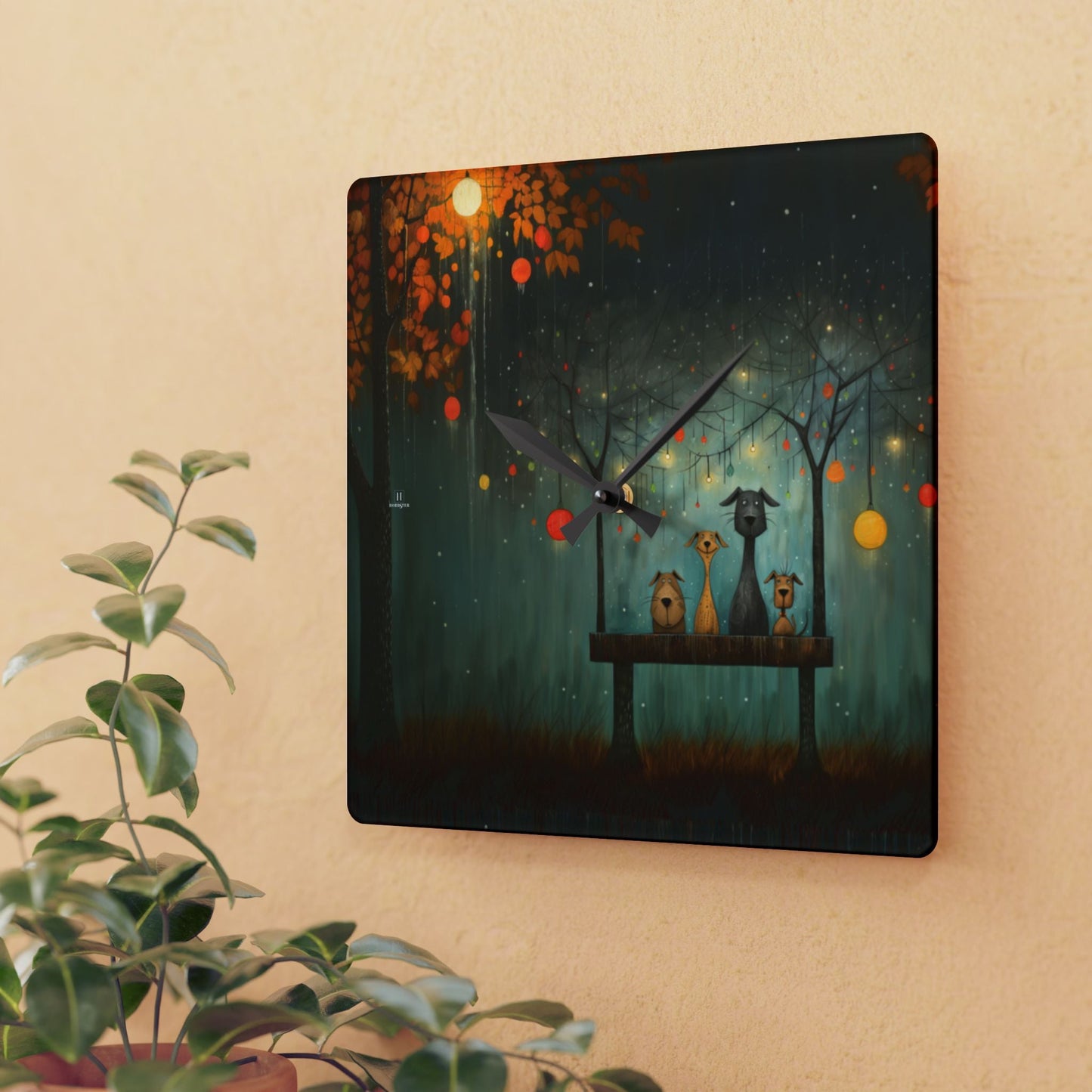 Acrylic Wall Clock featuring Sam Toft Style Dog Design - Hobbster