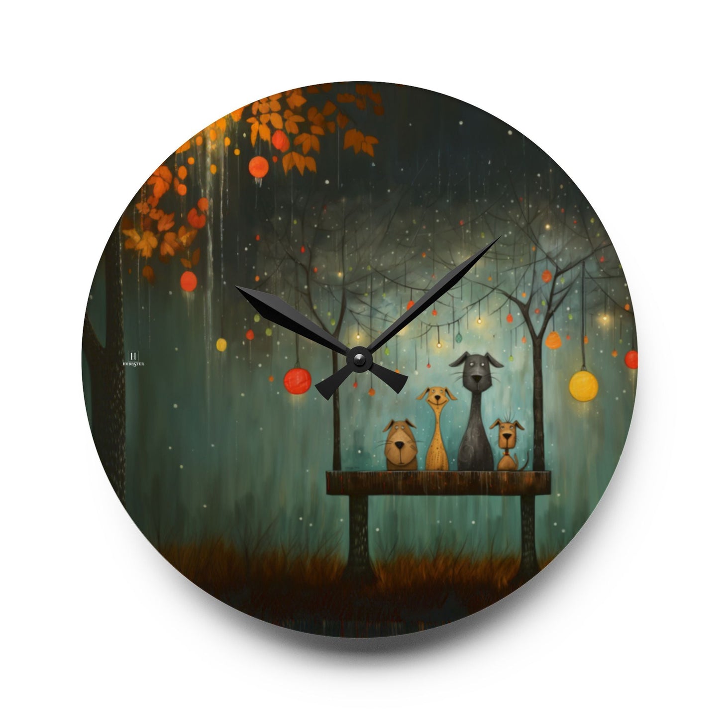 Acrylic Wall Clock featuring Sam Toft Style Dog Design - Hobbster