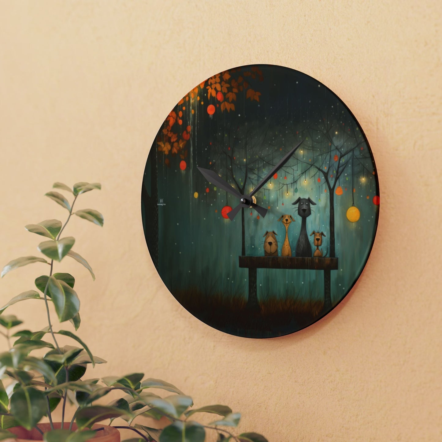 Acrylic Wall Clock featuring Sam Toft Style Dog Design - Hobbster