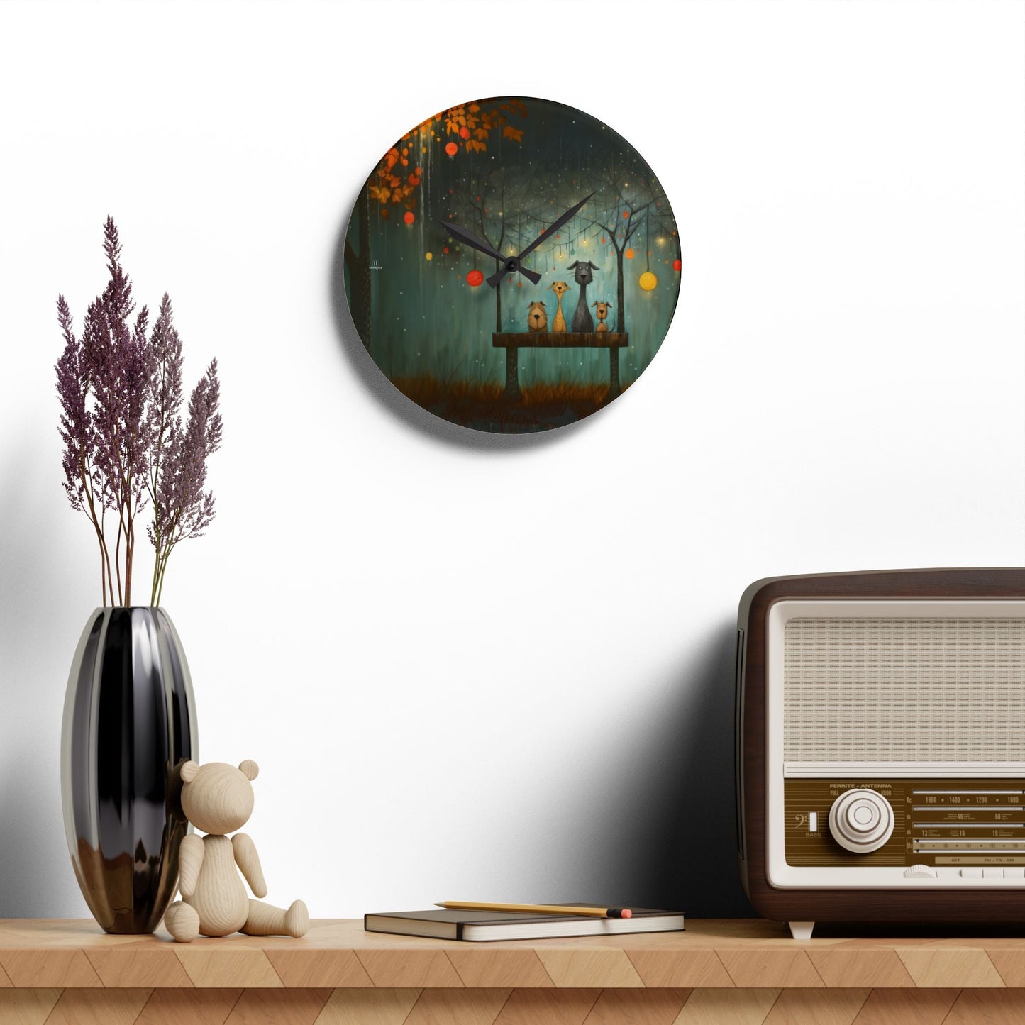 Acrylic Wall Clock featuring Sam Toft Style Dog Design - Hobbster