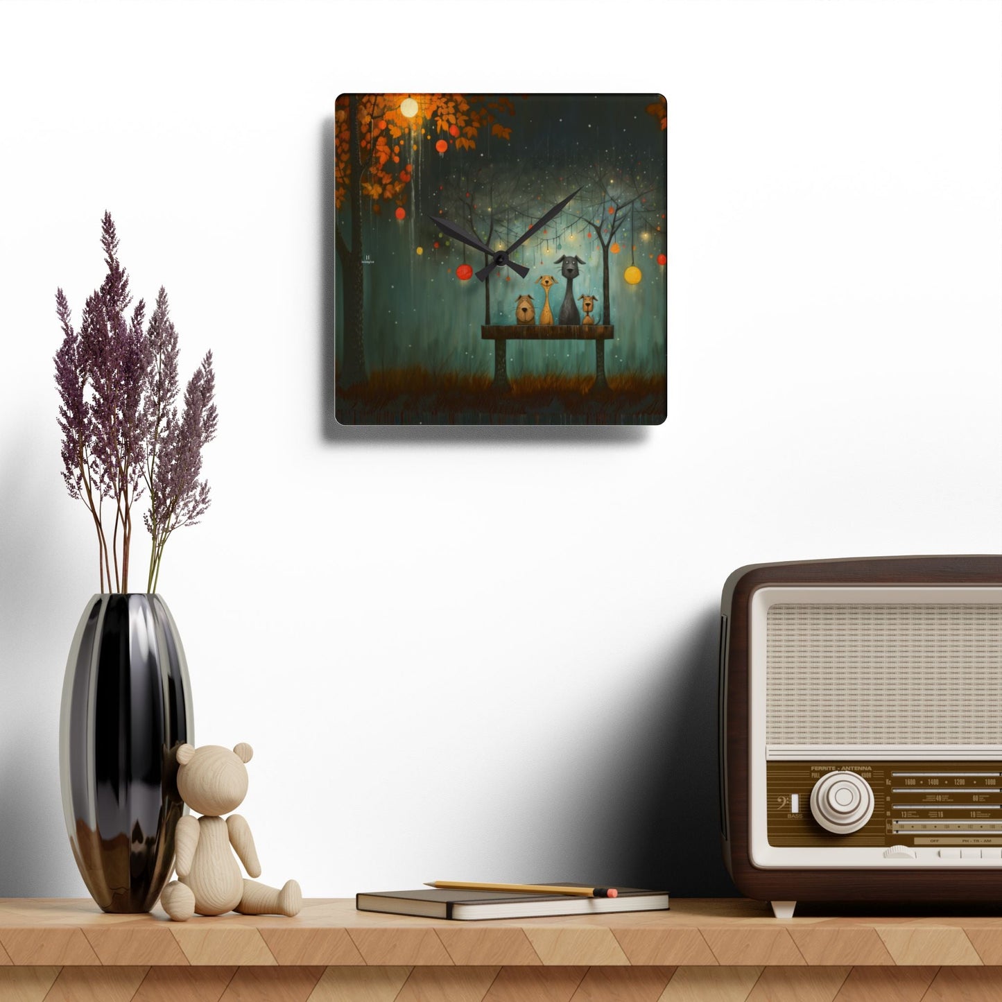Acrylic Wall Clock featuring Sam Toft Style Dog Design - Hobbster