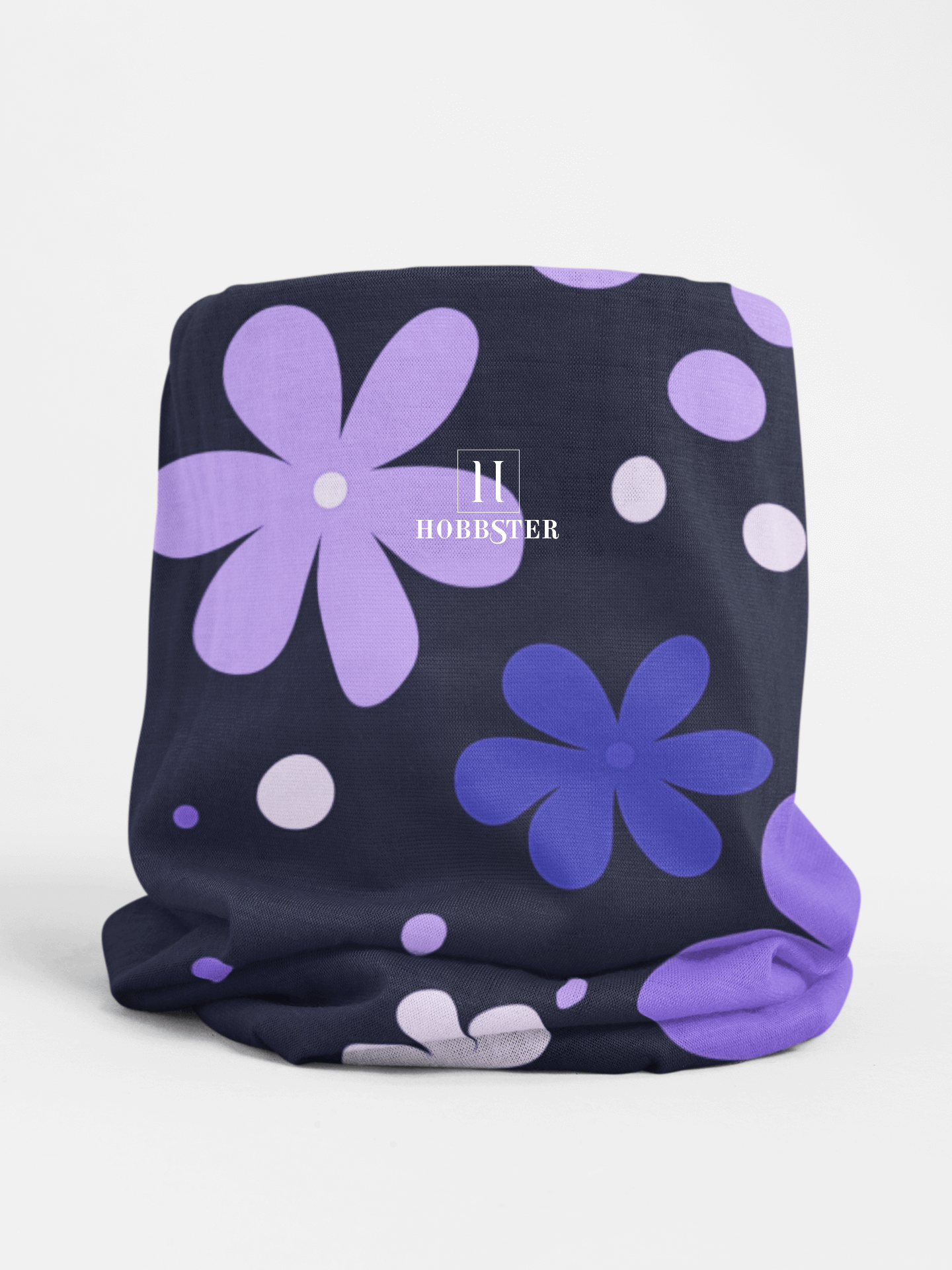 Blue Winter Neck Gaiter With Drawstring featuring unique blue/purple boho flower design - Hobbster