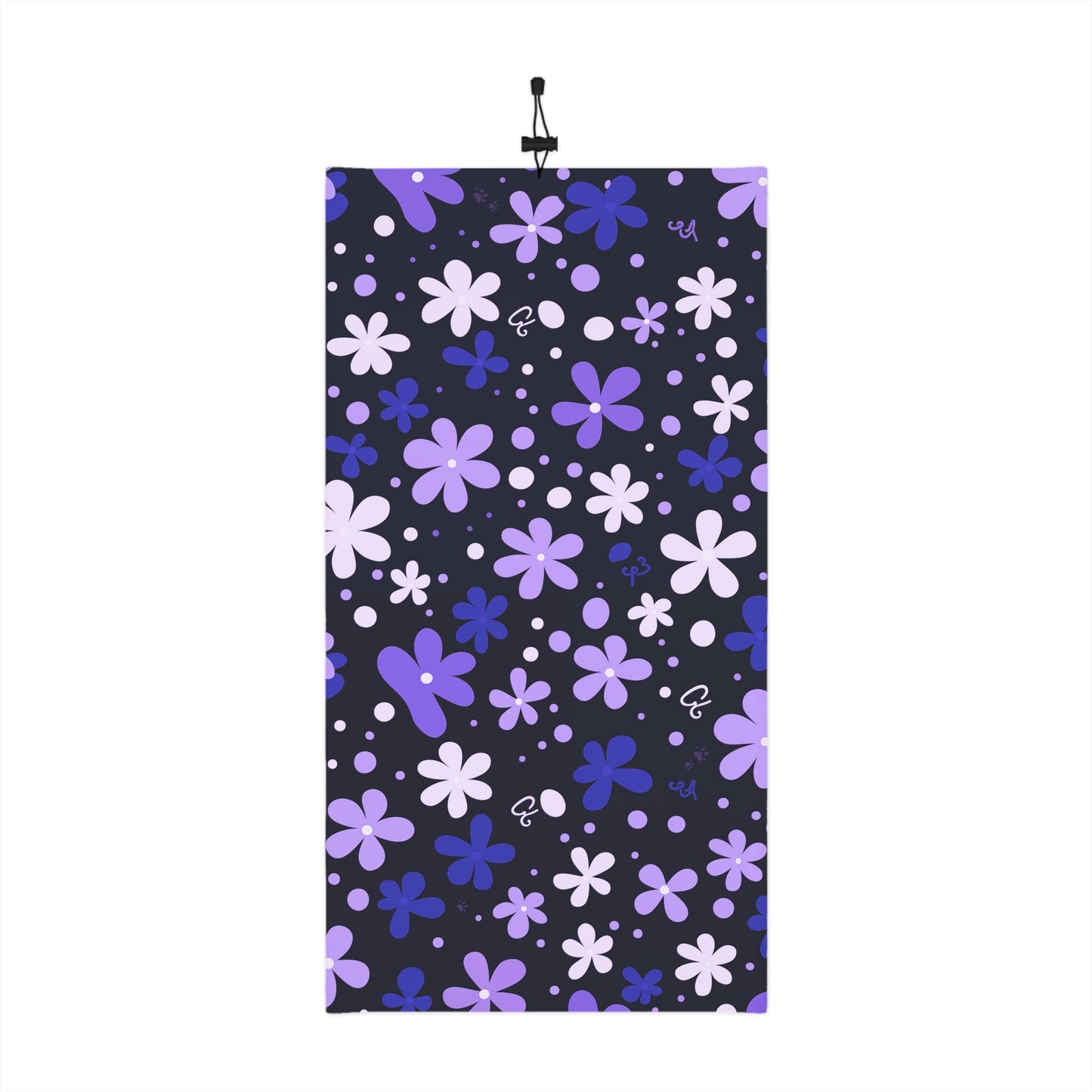 Blue Winter Neck Gaiter With Drawstring featuring unique blue/purple boho flower design - Hobbster