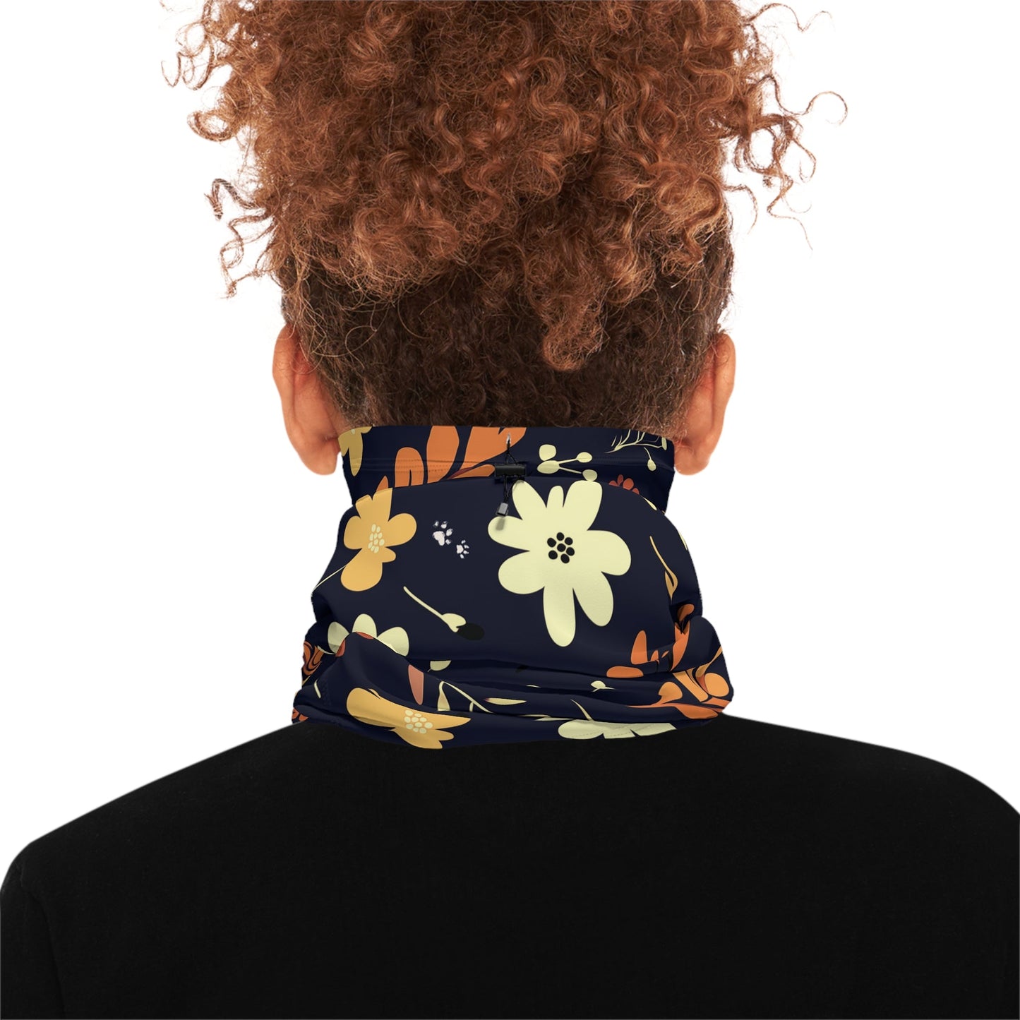 Blue Winter Neck Gaiter With Drawstring featuring unique boho plant design - Hobbster