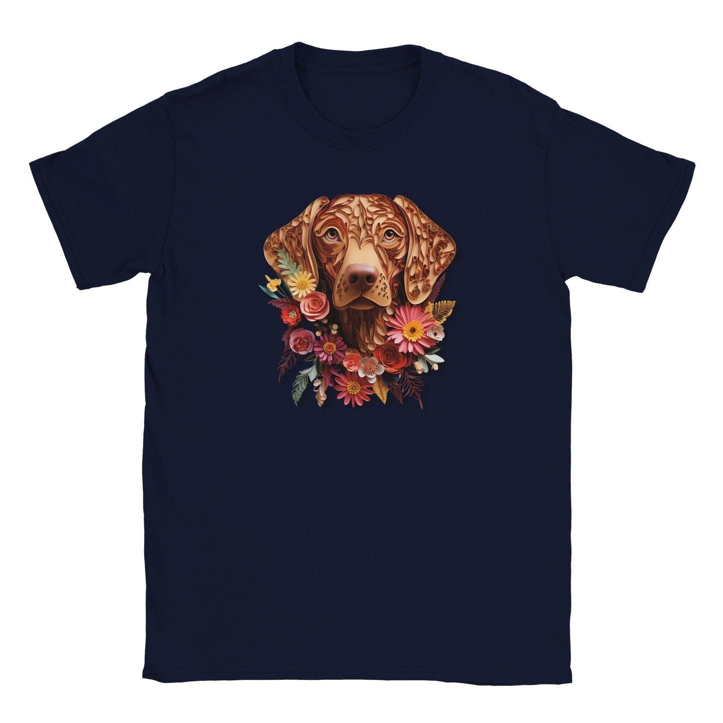 Classic Kids Crewneck T-shirt with Vizsla Paper Quill Design - Hobbster