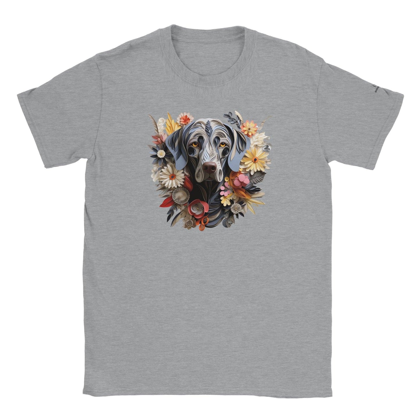 Classic Kids Crewneck T-shirt with Weimaraner Paper Quill Design - Hobbster