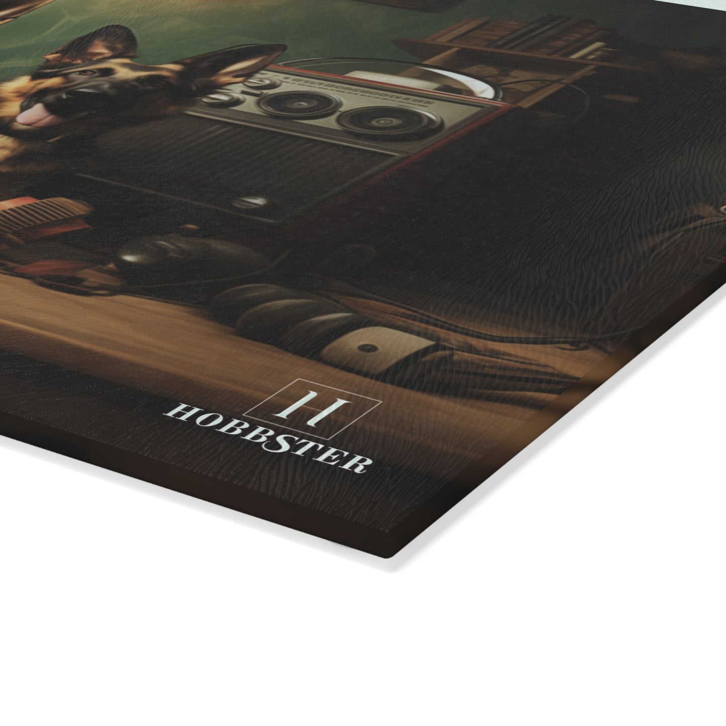 Custom design glass Cutting Board featuring vintage German Shepherd dogs - Hobbster