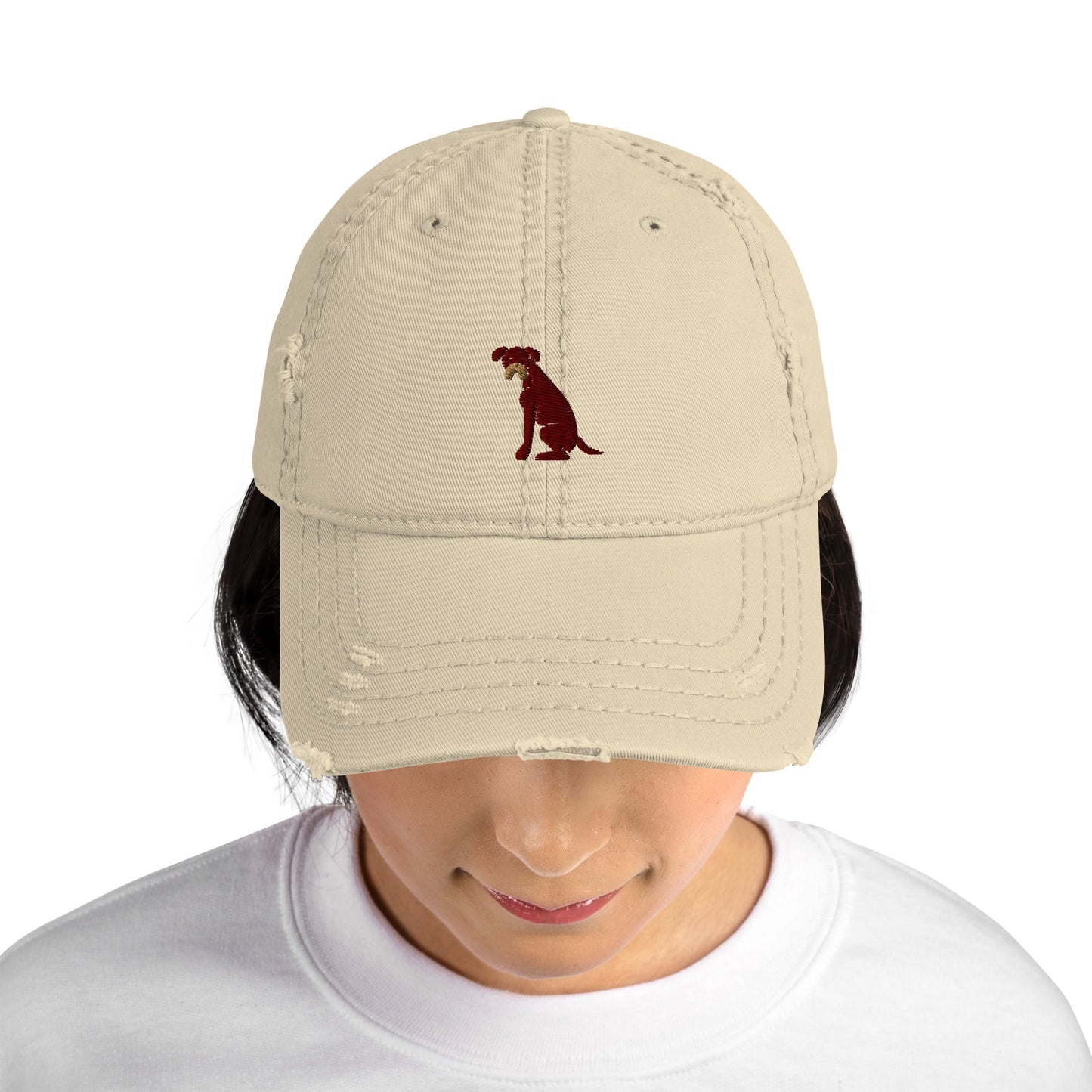 Distressed Dad Hat featuring embroidered Boxer dog logo - Hobbster