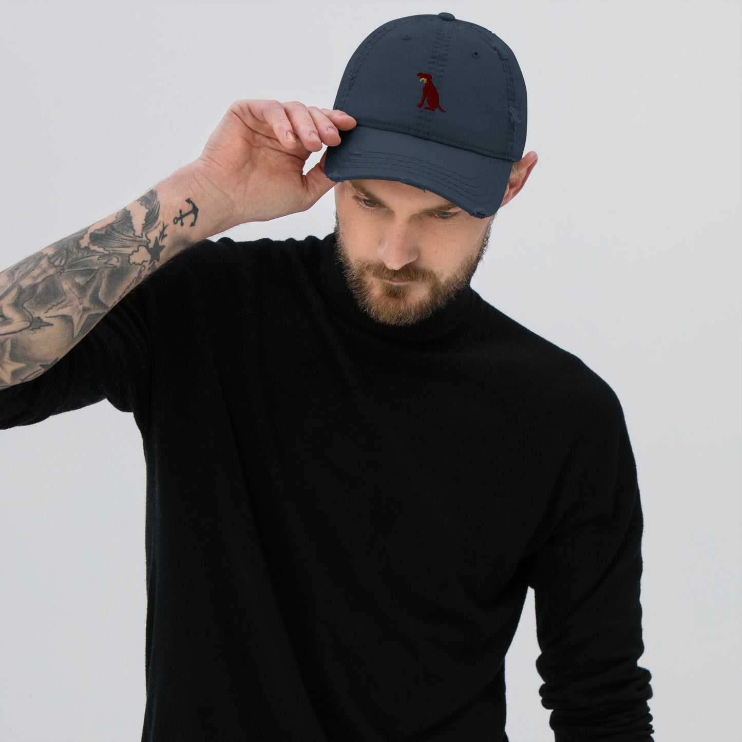 Distressed Dad Hat featuring embroidered Boxer dog logo - Hobbster