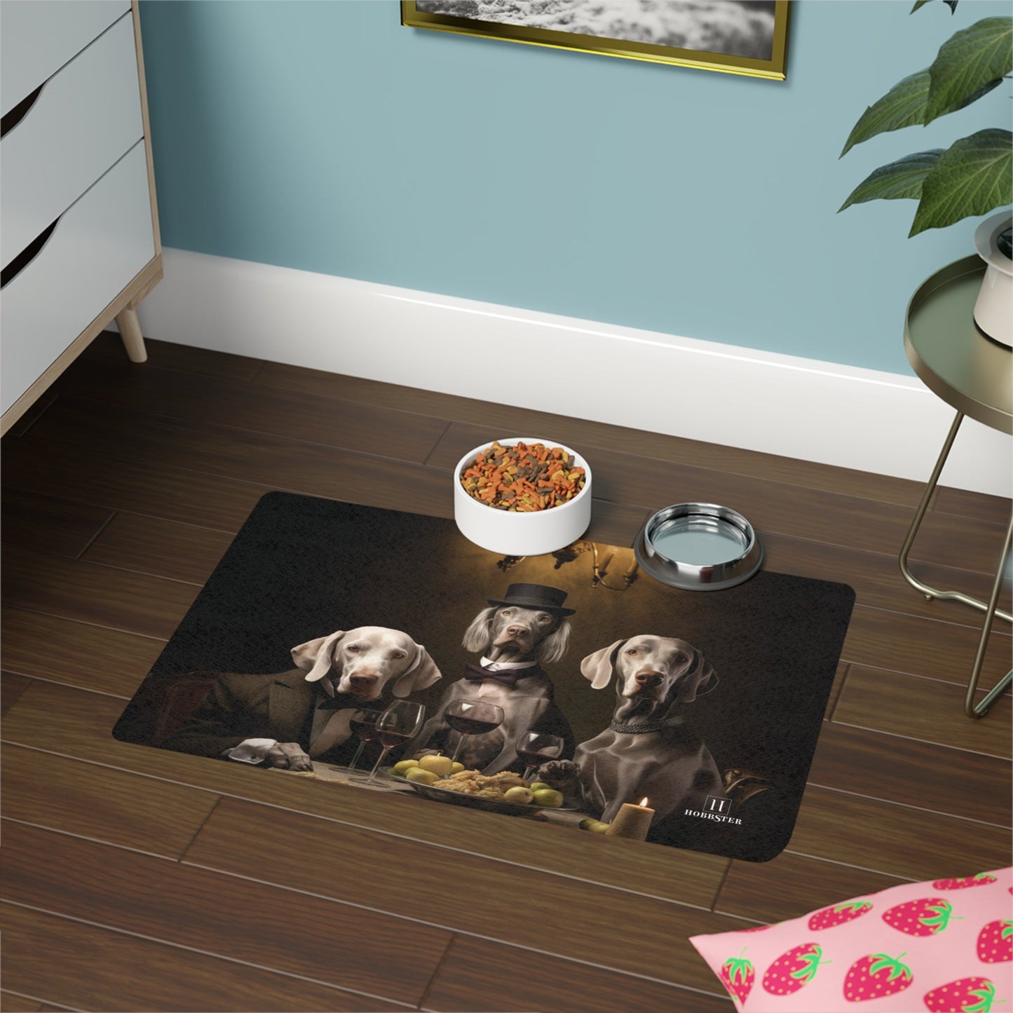 Dog Food Mat with Weimaraners at lunch Design - Hobbster