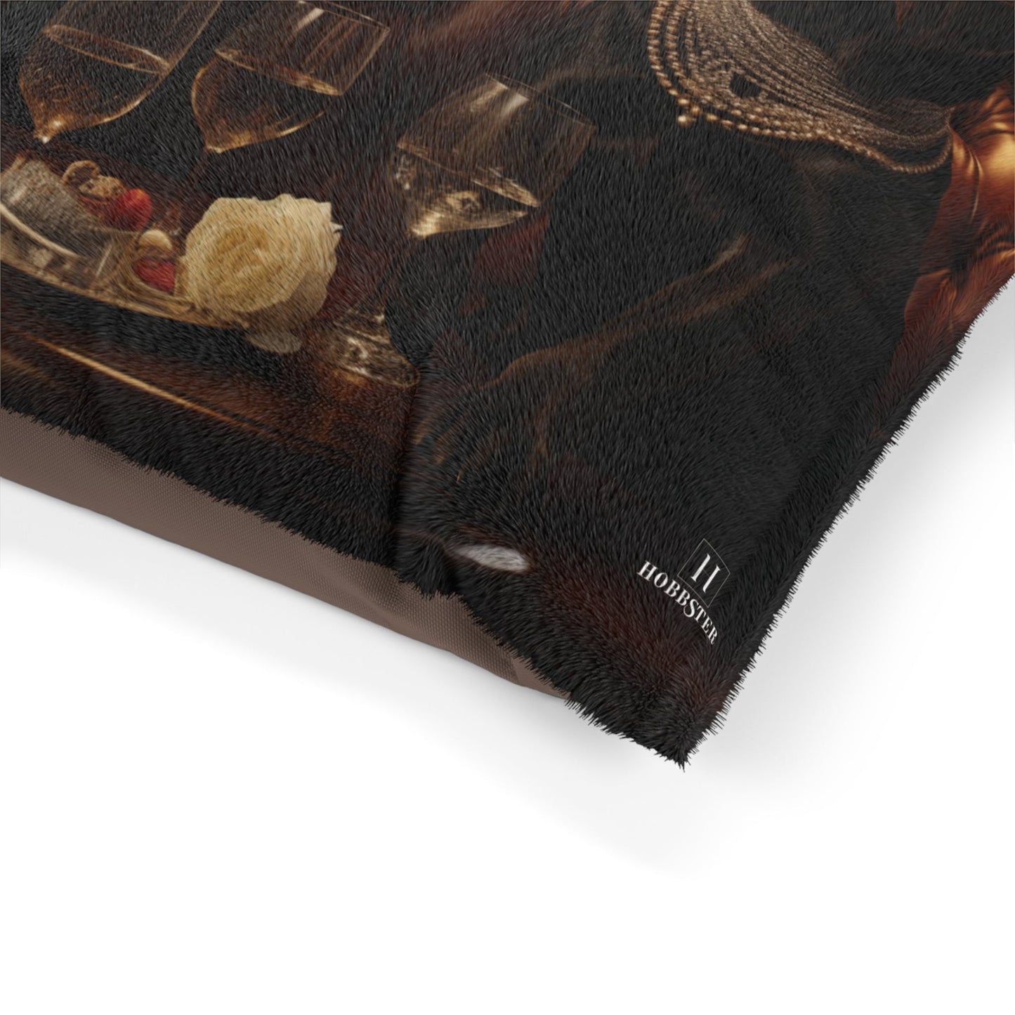 Fleece Dog Bed in Brown Featuring Art Deco Labrador Design - Hobbster