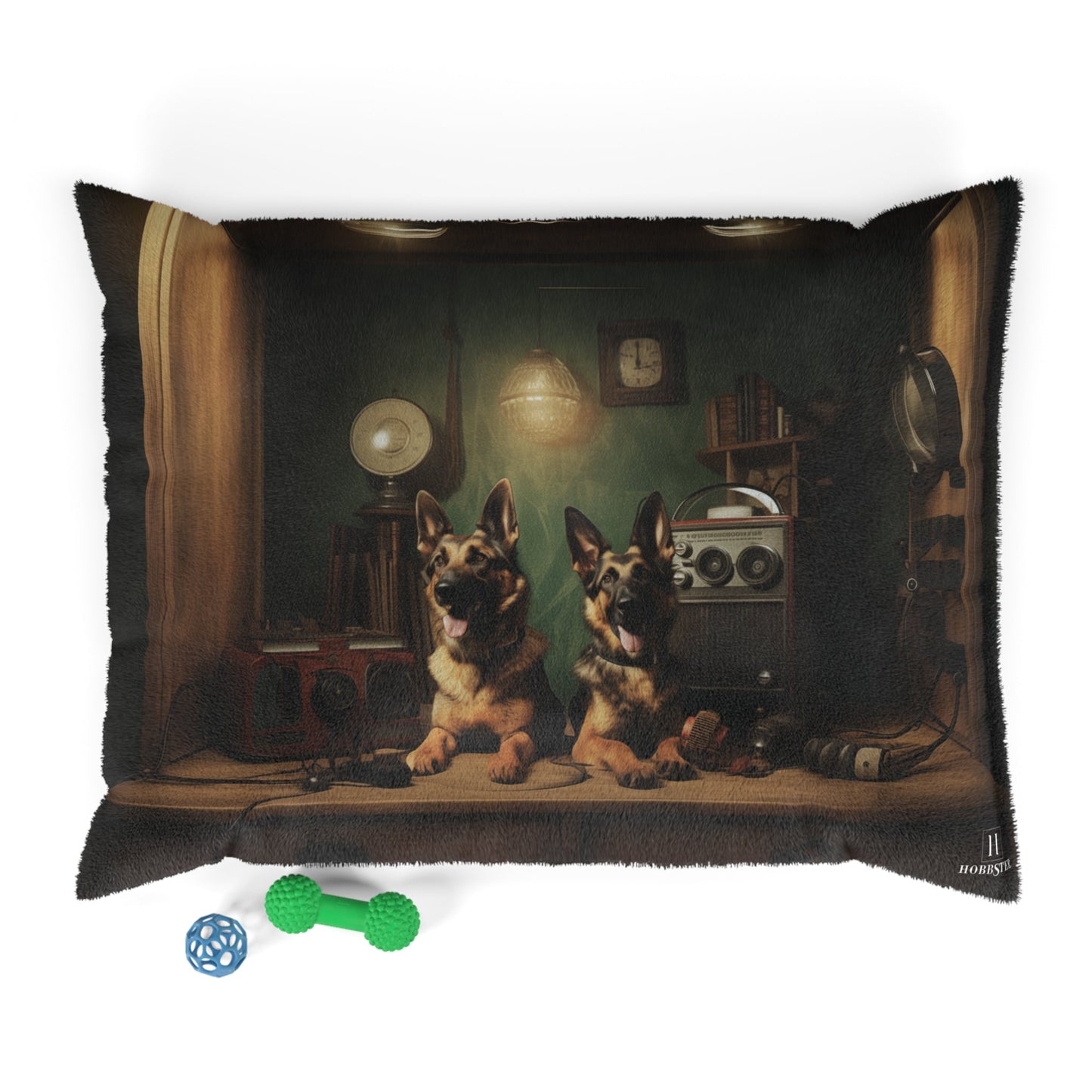 Fleece Dog Bed in Brown with German Shepherd custom vintage design - Hobbster