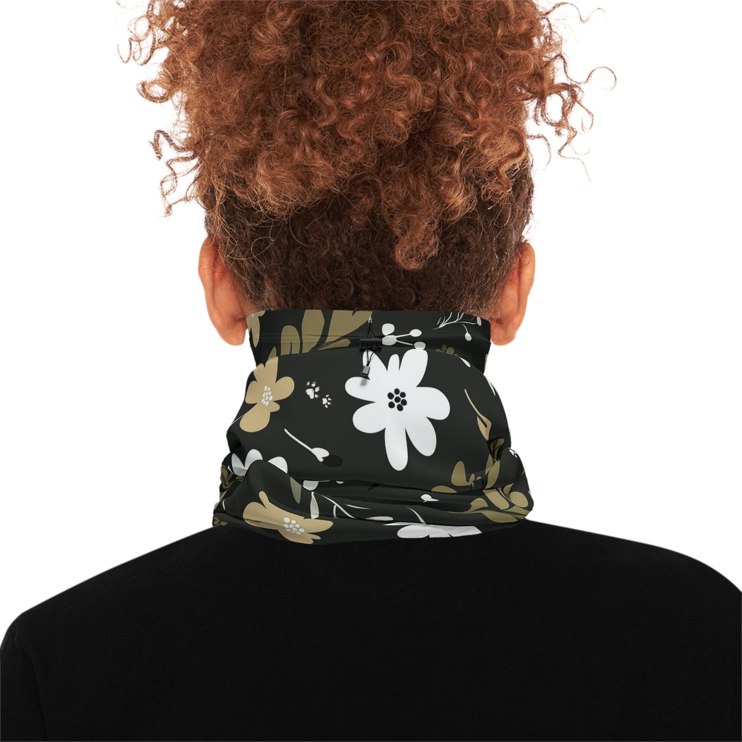 Green Winter Neck Gaiter With Drawstring featuring unique boho plant design - Hobbster