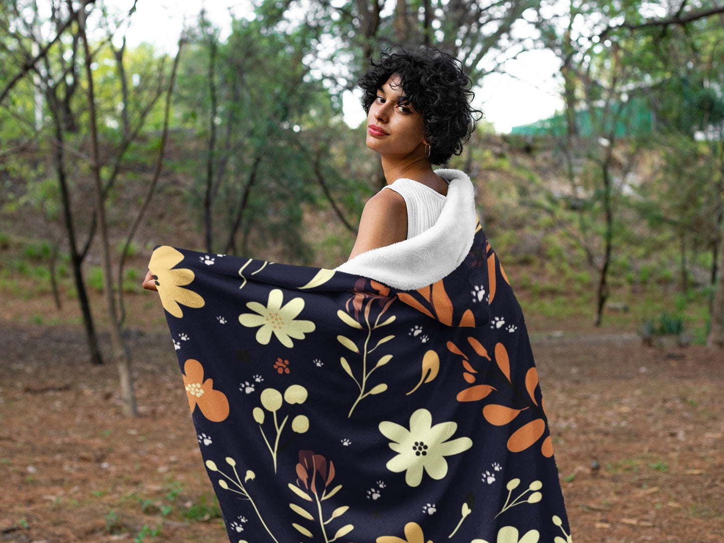 Hooded Blanket - Blue Boho design with Paw Prints - Hobbster