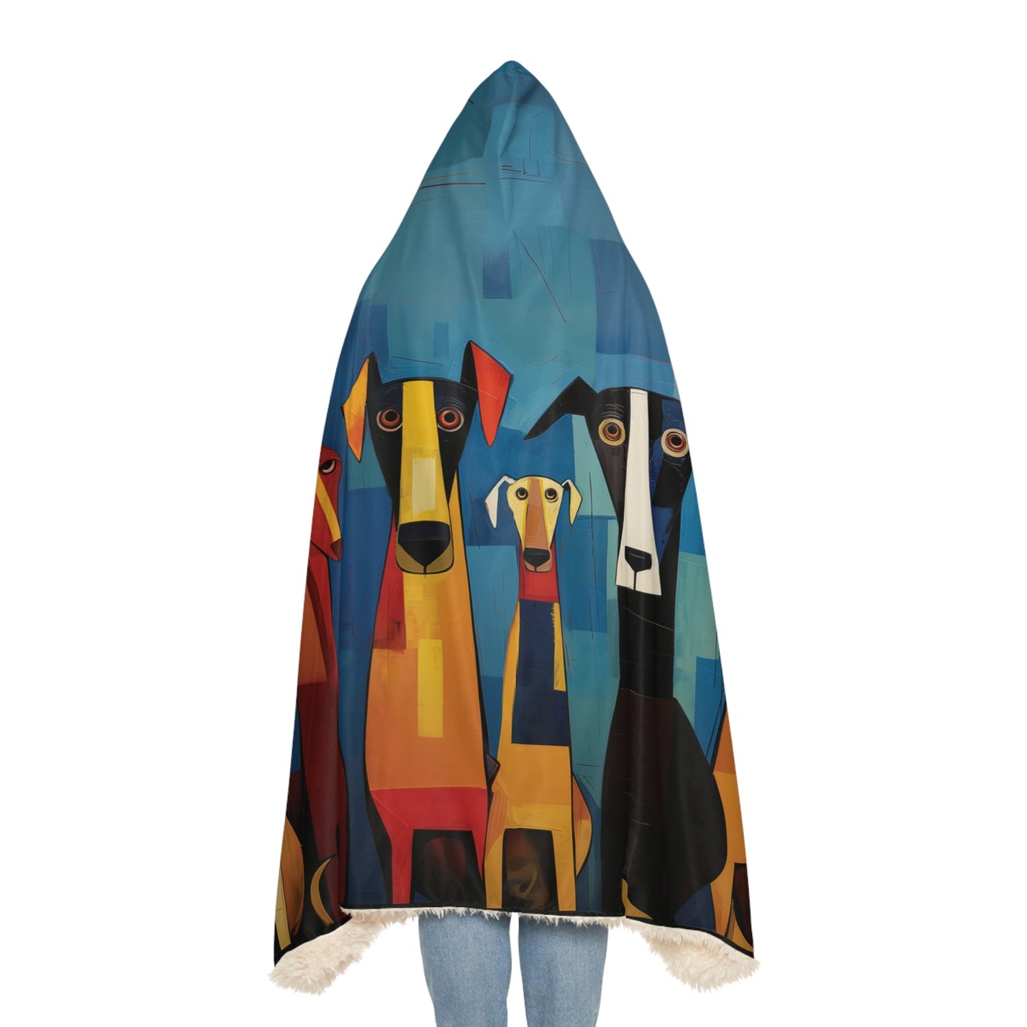 Hooded Sherpa Blanket featuring a Herman Brood Style Dog Design - Hobbster