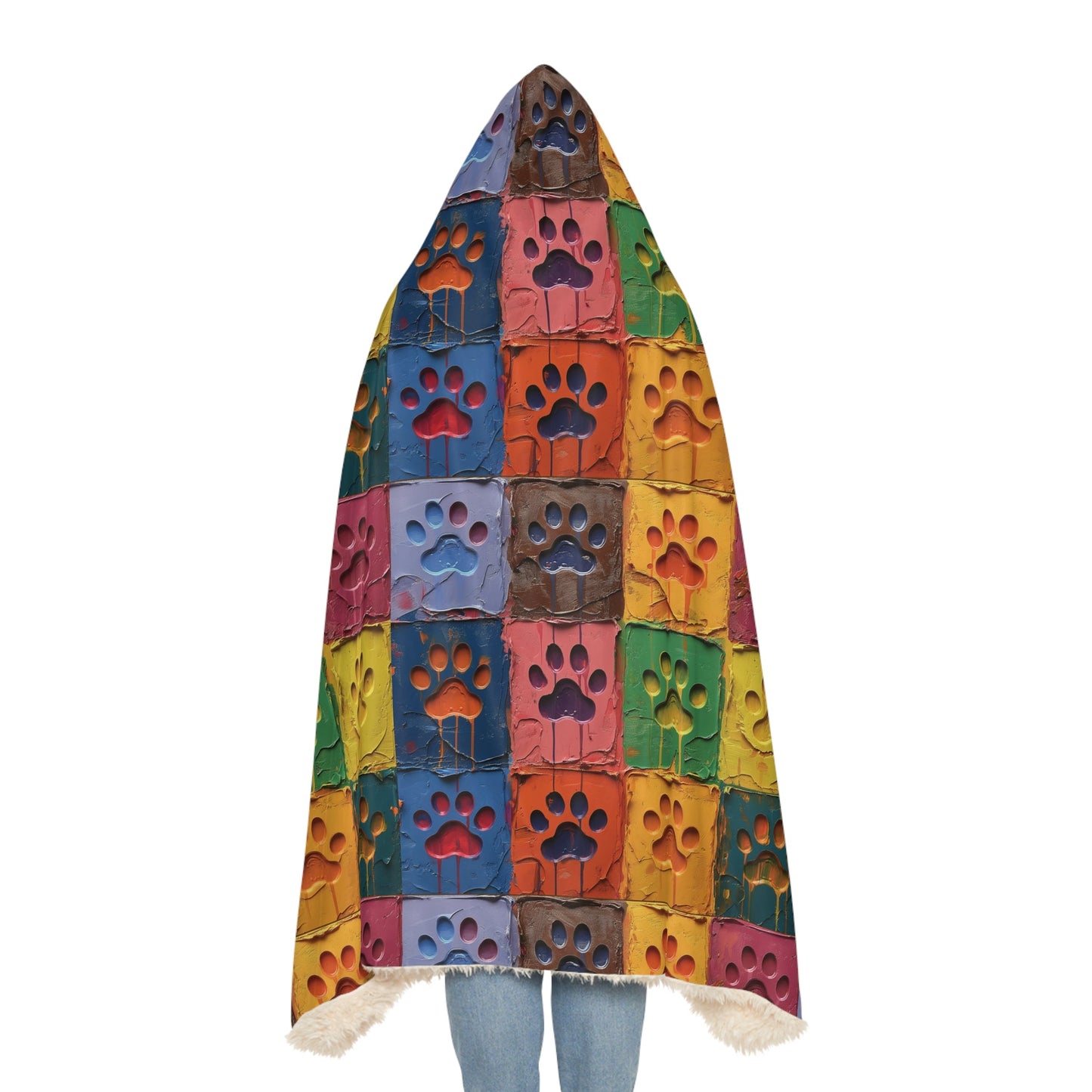 Hooded Sherpa Blanket - Paw Print Squares - Hobbster