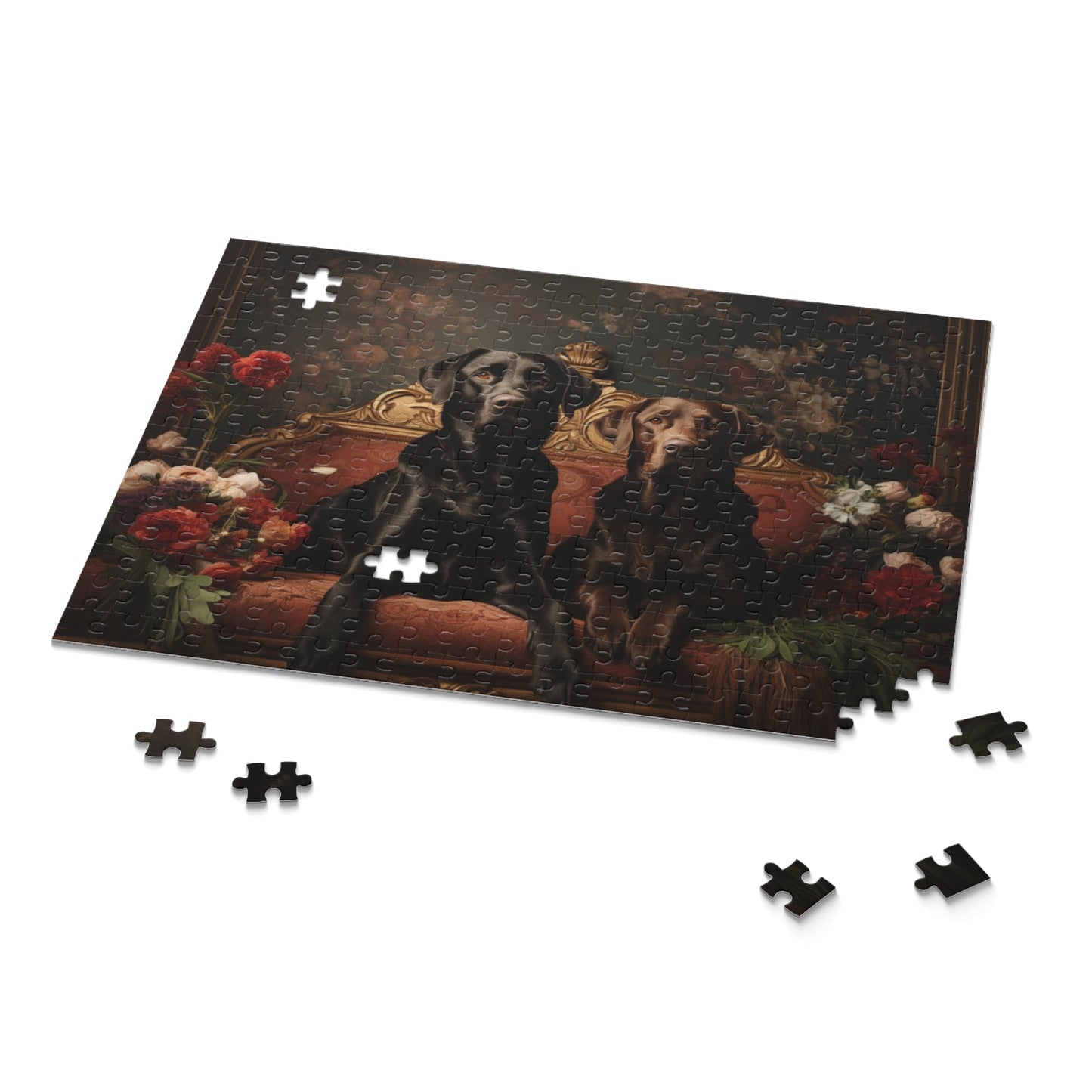 Labrador Art Deco Flower Design Jigsaw Puzzle (252 or 500-Piece) - Hobbster