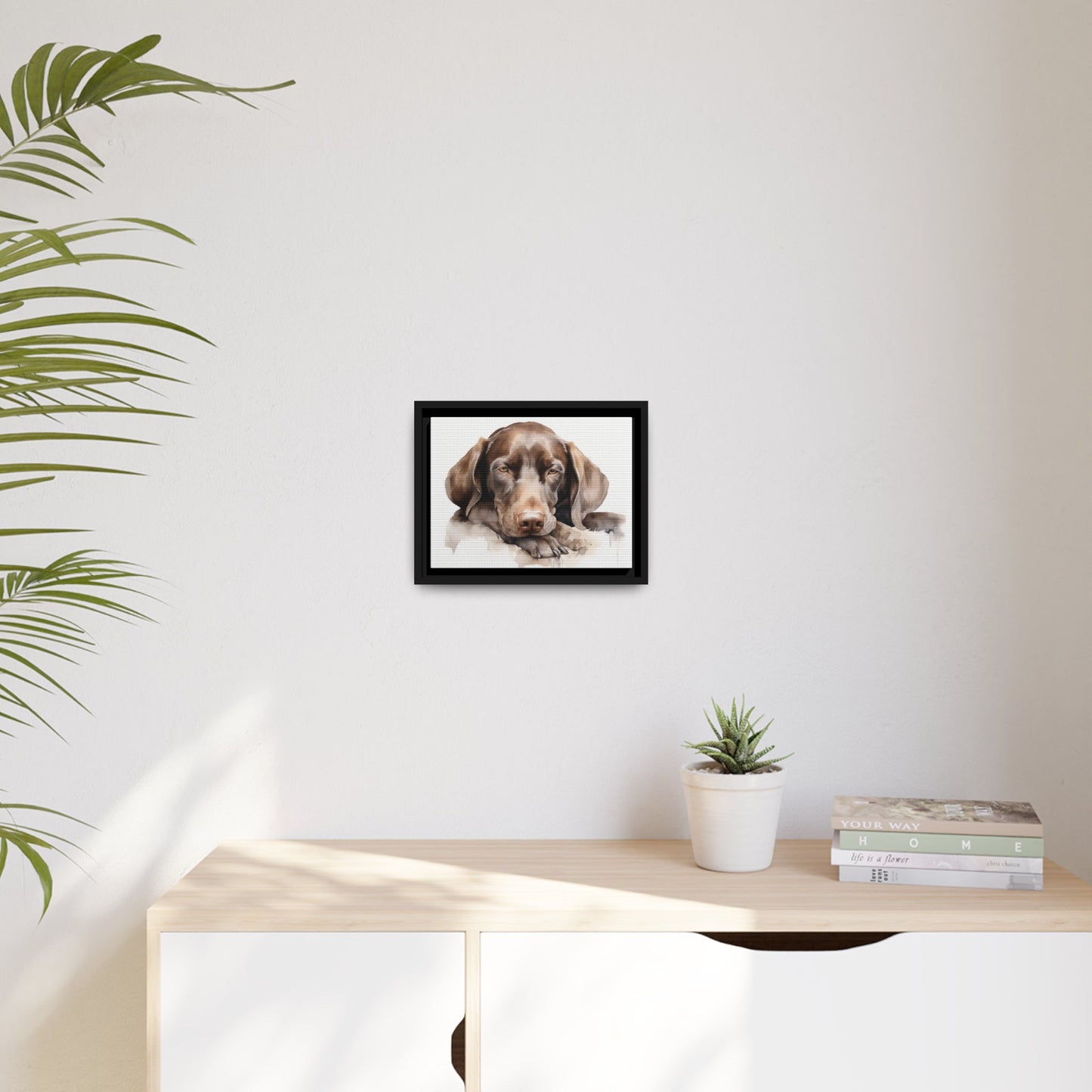 Matte Black Canvas Picture Frame of a Resting Vizsla Puppy - Hobbster