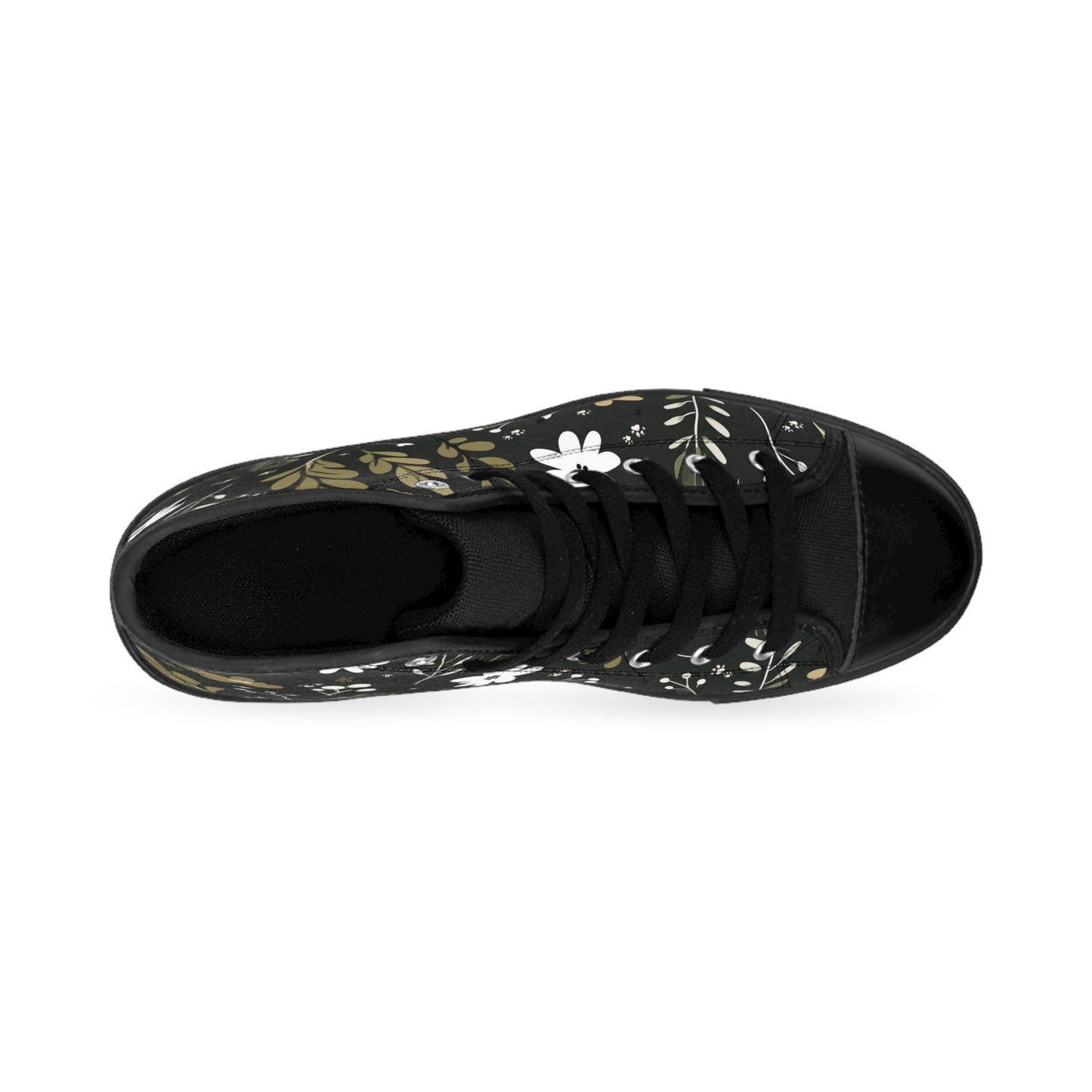 Men's Classic Sneakers featuring a Green Boho Flowers and Paw Print Design - Hobbster