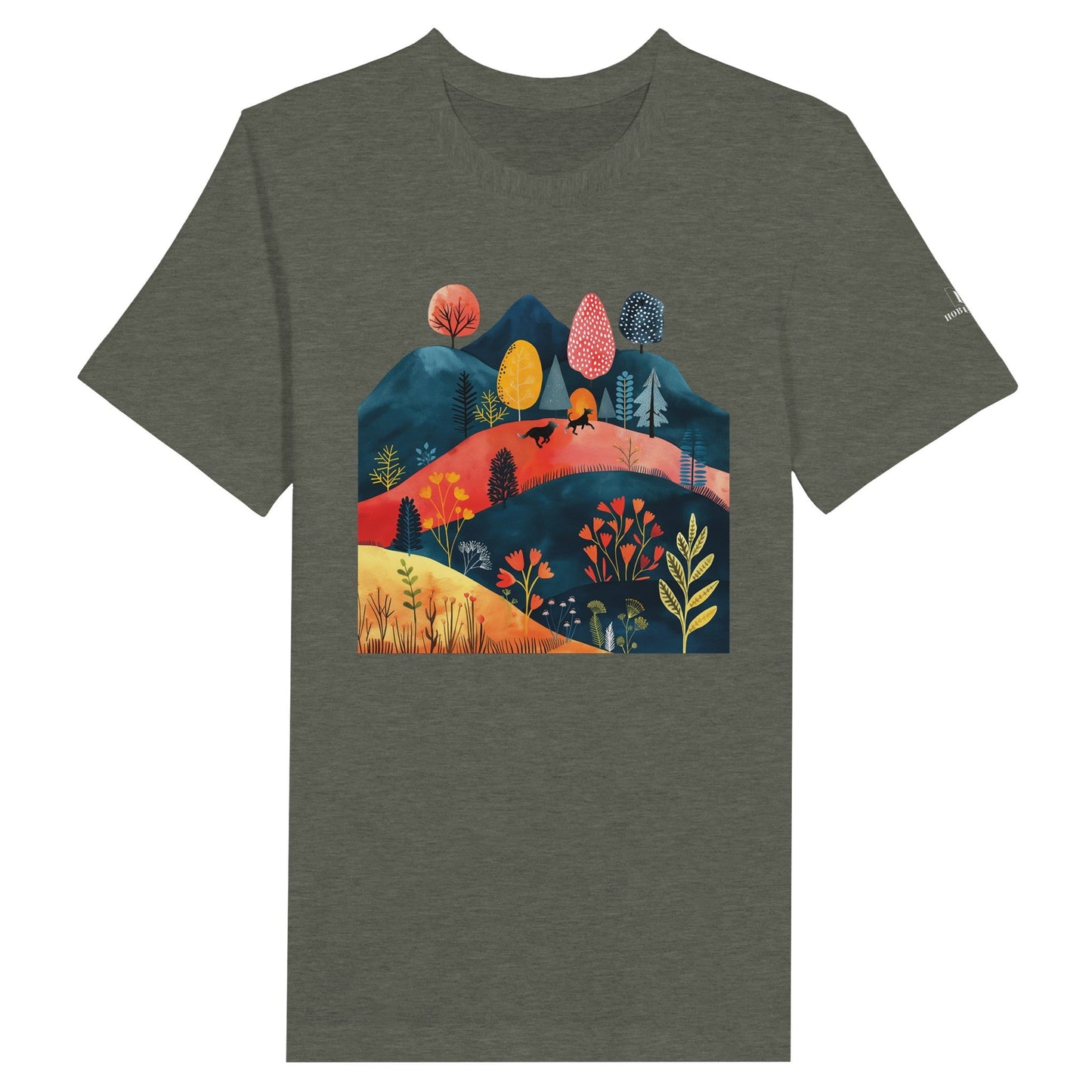 Men's Crewneck T-shirt featuring Cottage Core Style Dogs Running Free Design - Hobbster