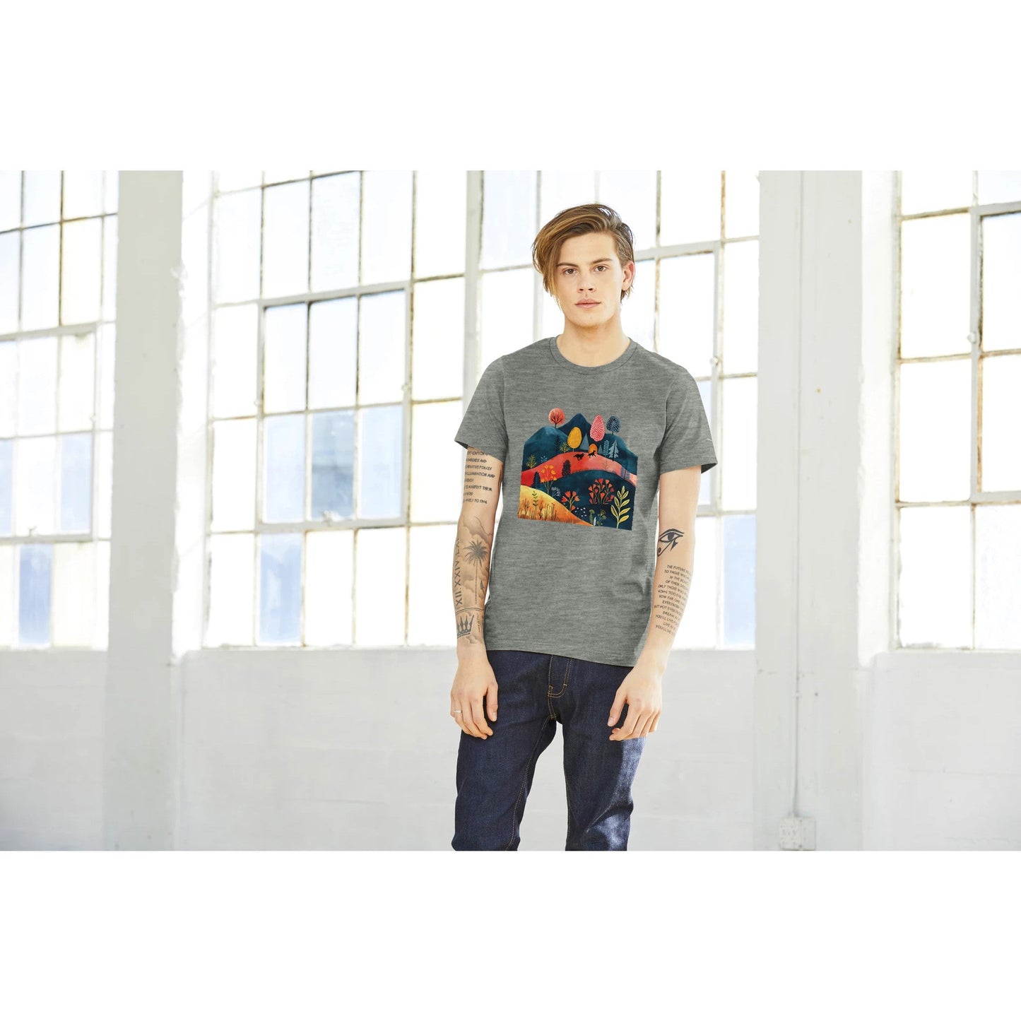 Men's Crewneck T-shirt featuring Cottage Core Style Dogs Running Free Design - Hobbster
