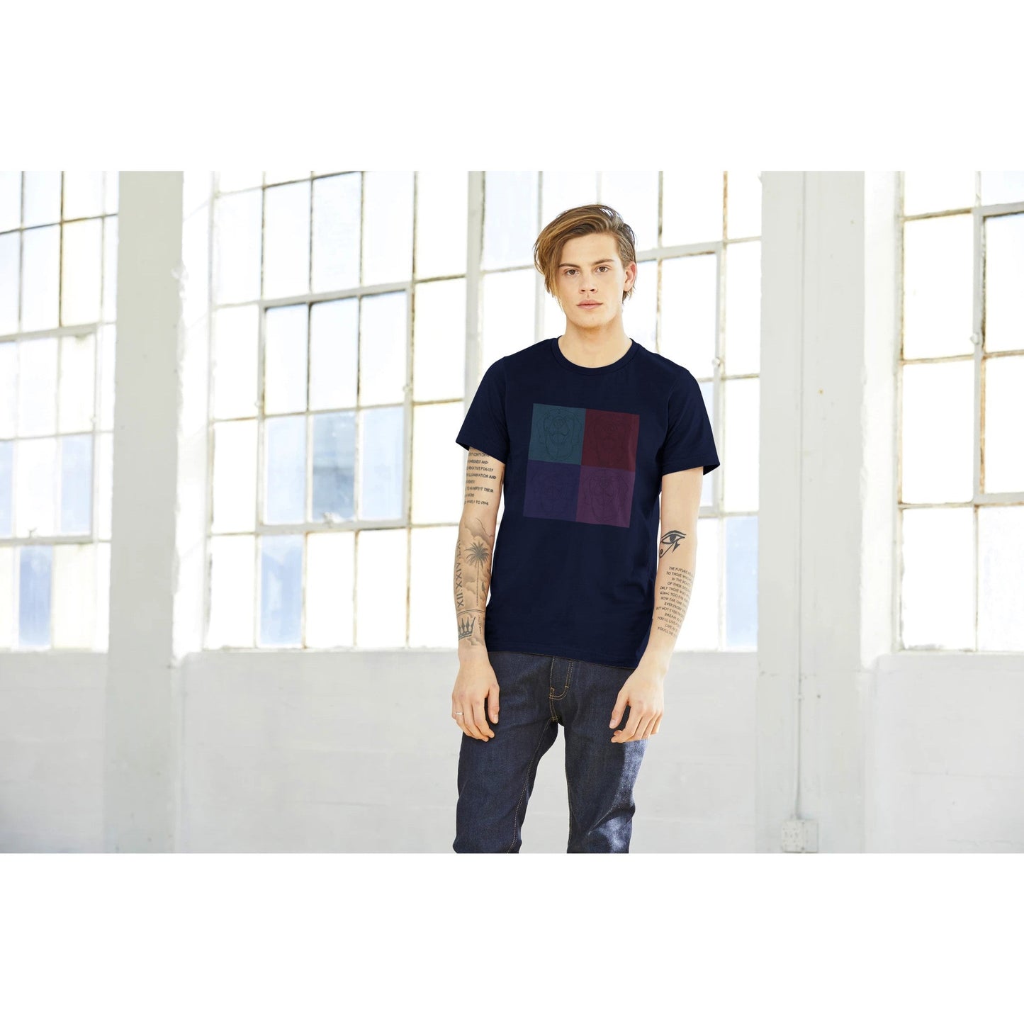 Men's Crewneck T-shirt with Rhodesian Ridgeback tile effect design - Hobbster