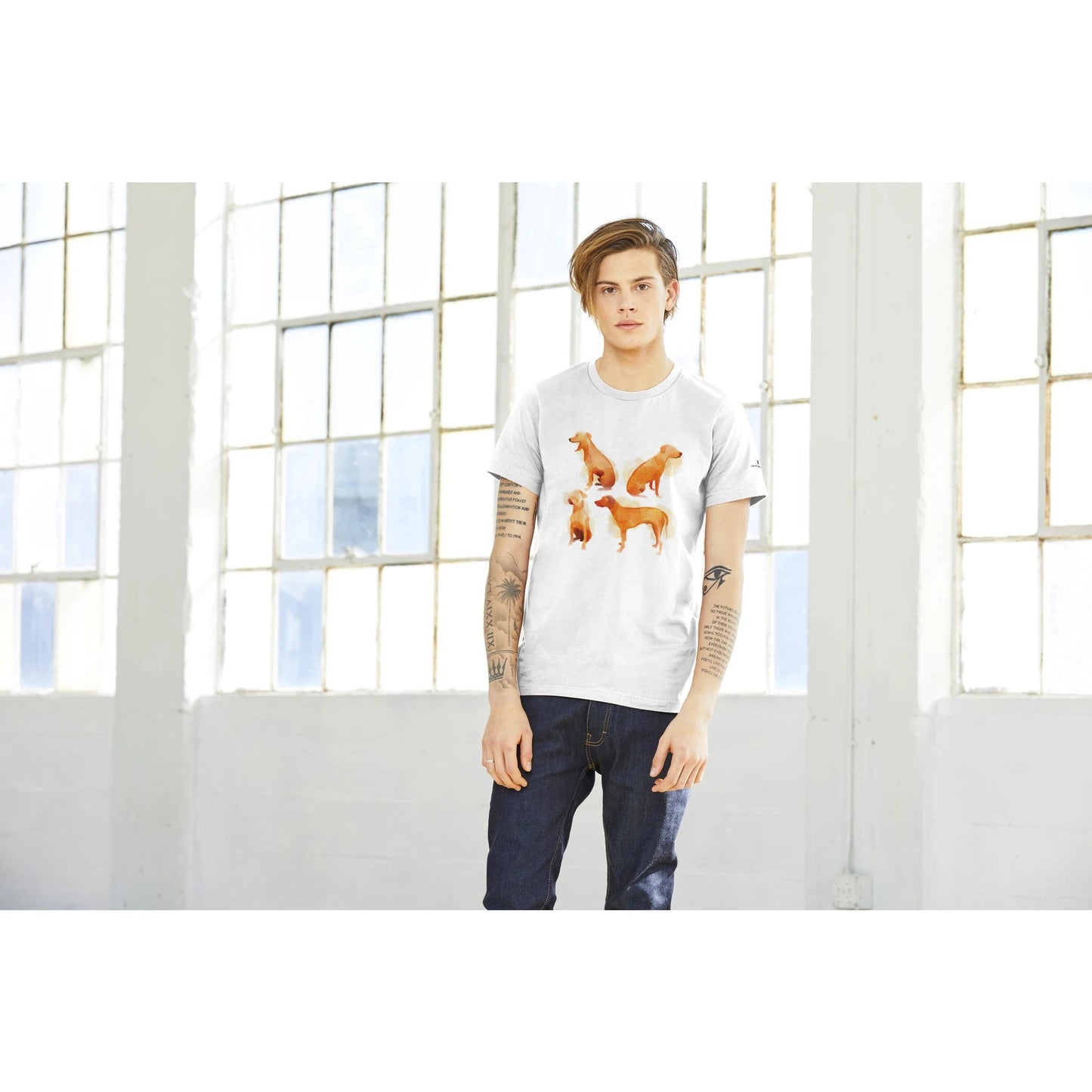 Men's Crewneck T-shirt with Rhodesian Ridgebacks in watercolour design - Hobbster