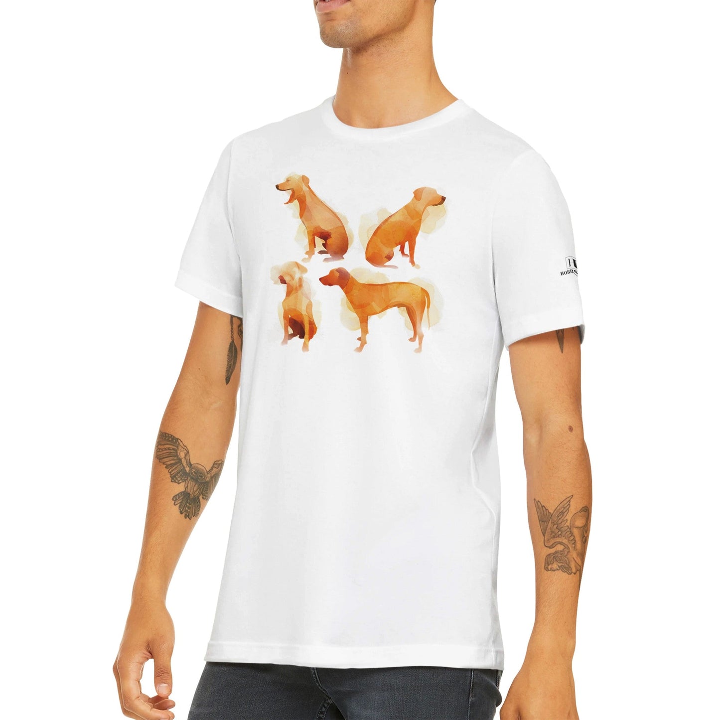 Men's Crewneck T-shirt with Rhodesian Ridgebacks in watercolour design - Hobbster
