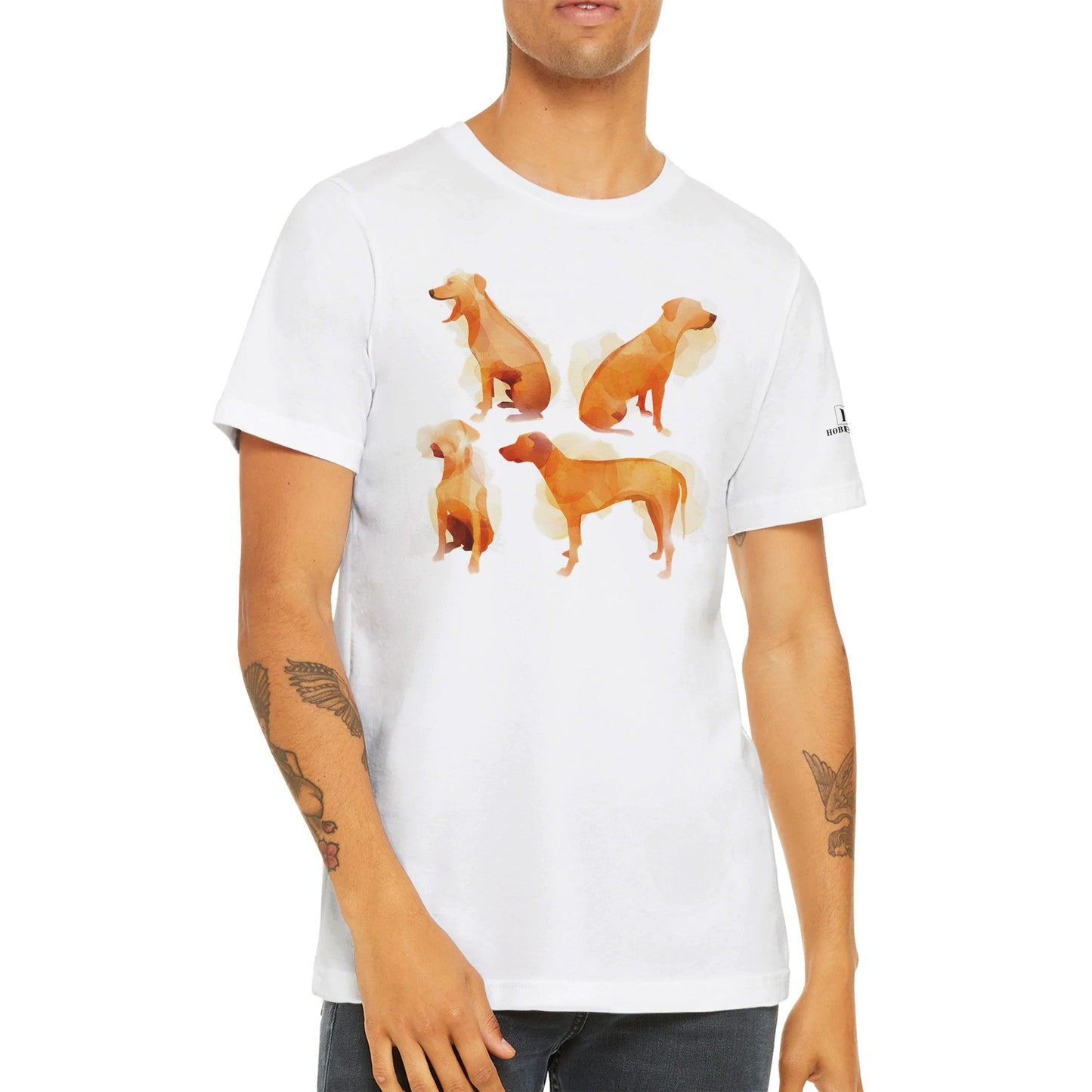 Men's Crewneck T-shirt with Rhodesian Ridgebacks in watercolour design - Hobbster