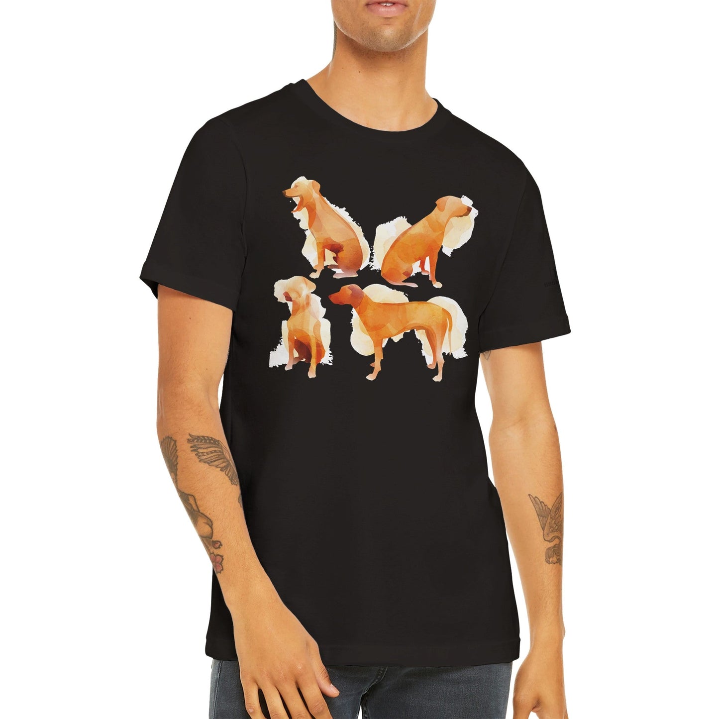 Men's Crewneck T-shirt with Rhodesian Ridgebacks in watercolour design - Hobbster