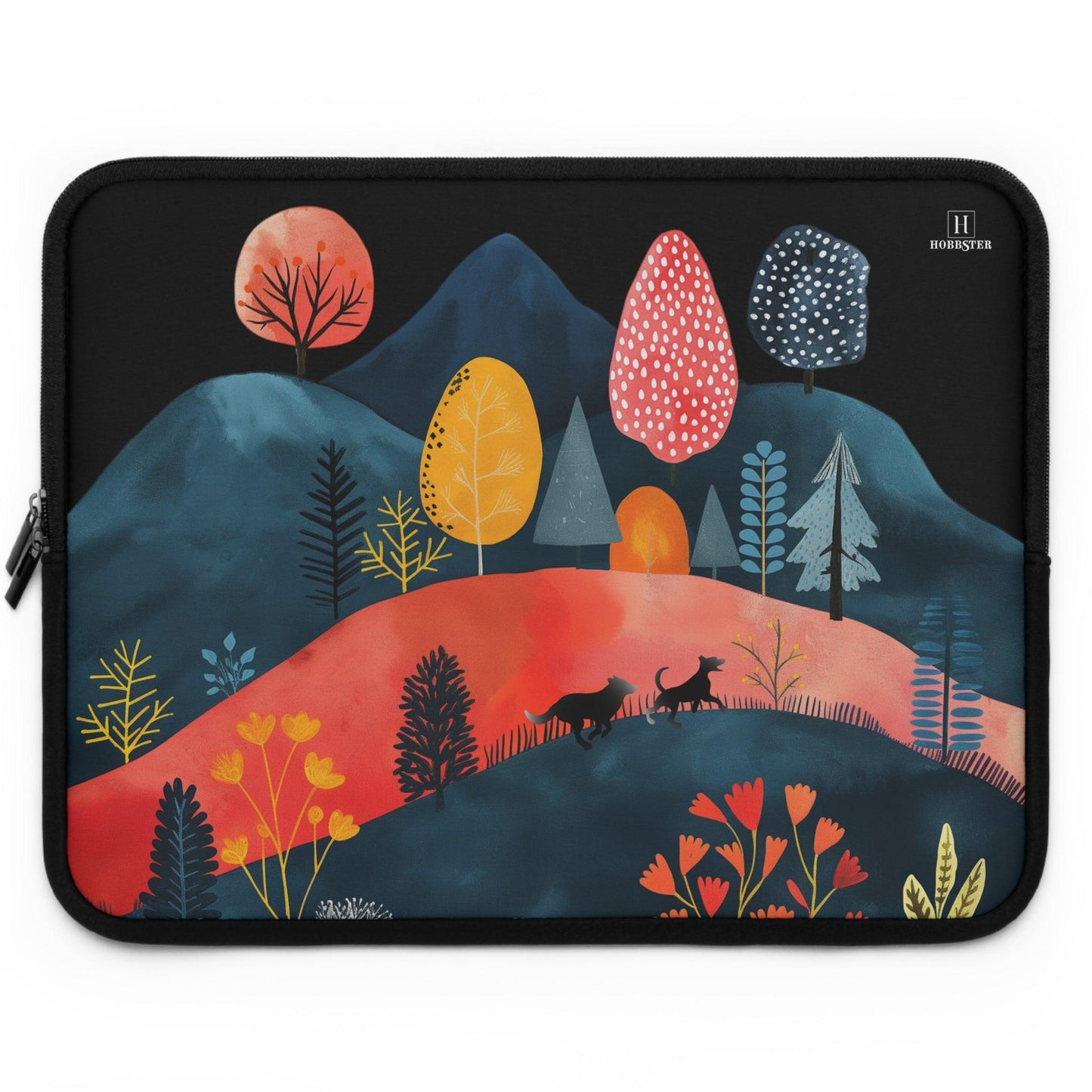Neoprene Laptop Sleeve featuring Cottage Core Dogs Running Free Design - Hobbster
