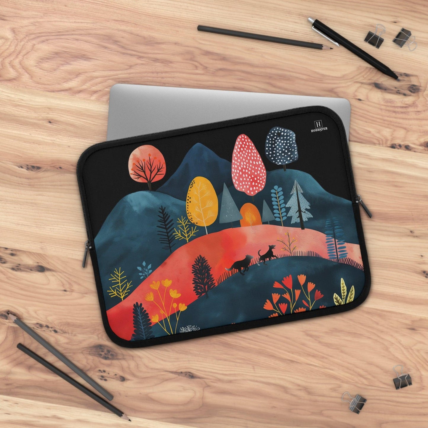 Neoprene Laptop Sleeve featuring Cottage Core Dogs Running Free Design - Hobbster