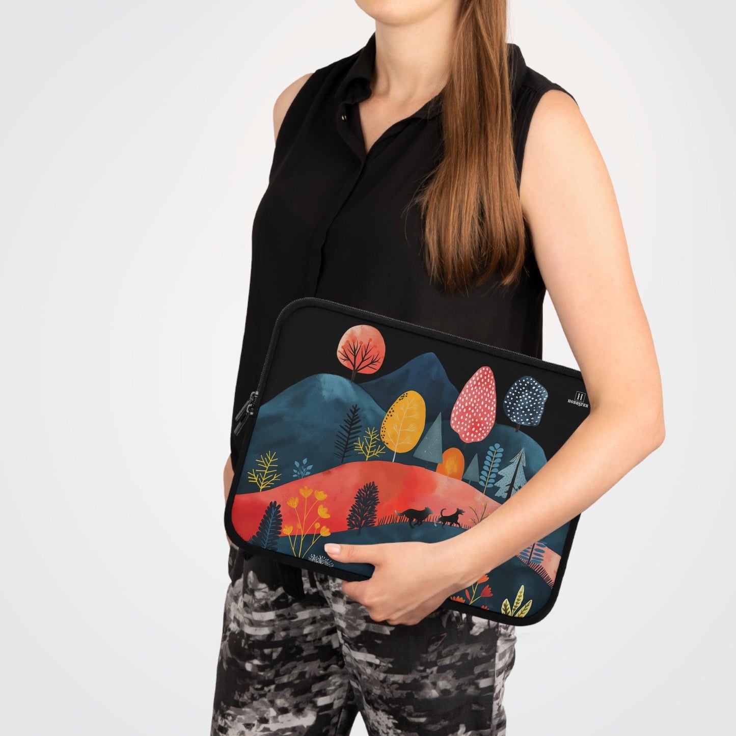 Neoprene Laptop Sleeve featuring Cottage Core Dogs Running Free Design - Hobbster