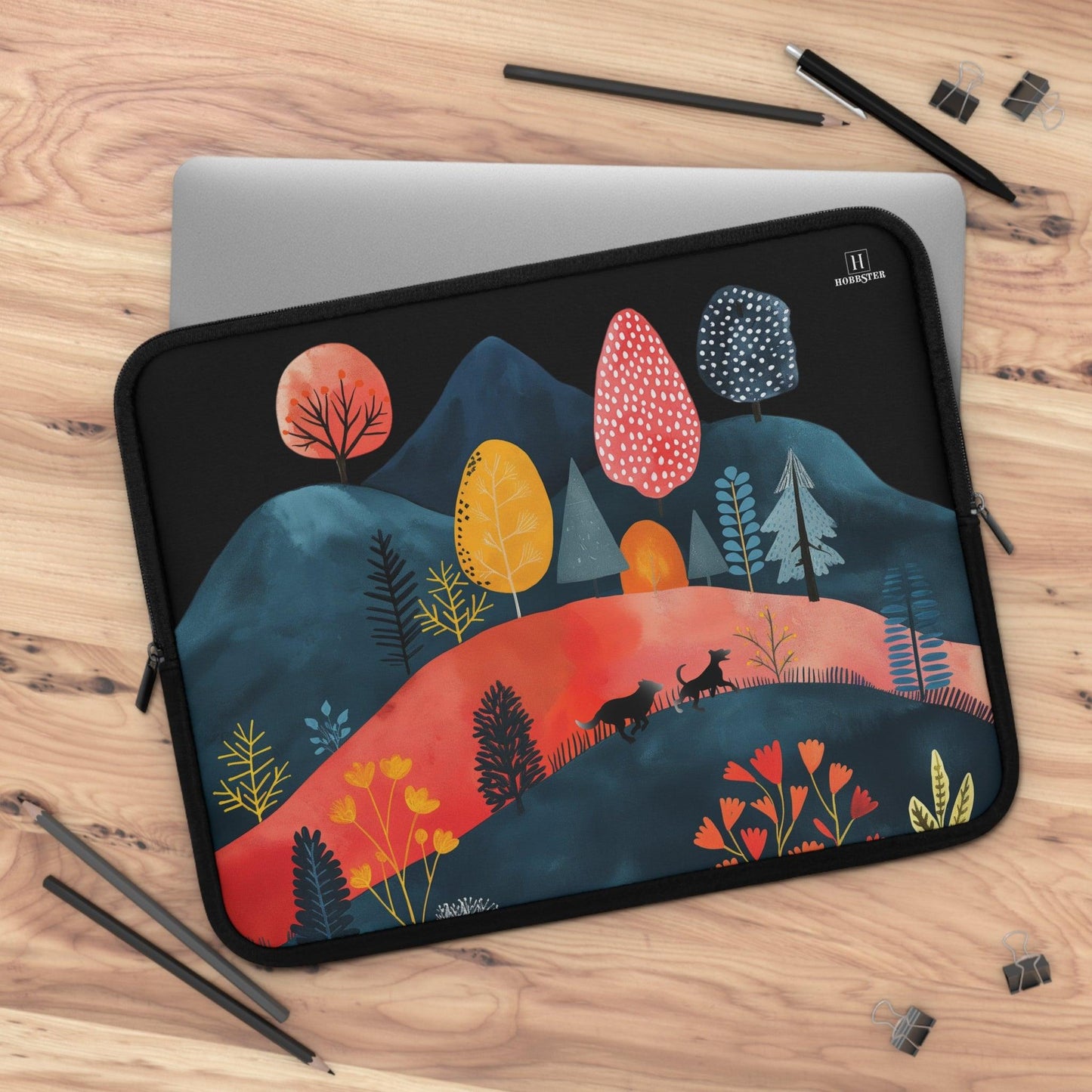 Neoprene Laptop Sleeve featuring Cottage Core Dogs Running Free Design - Hobbster