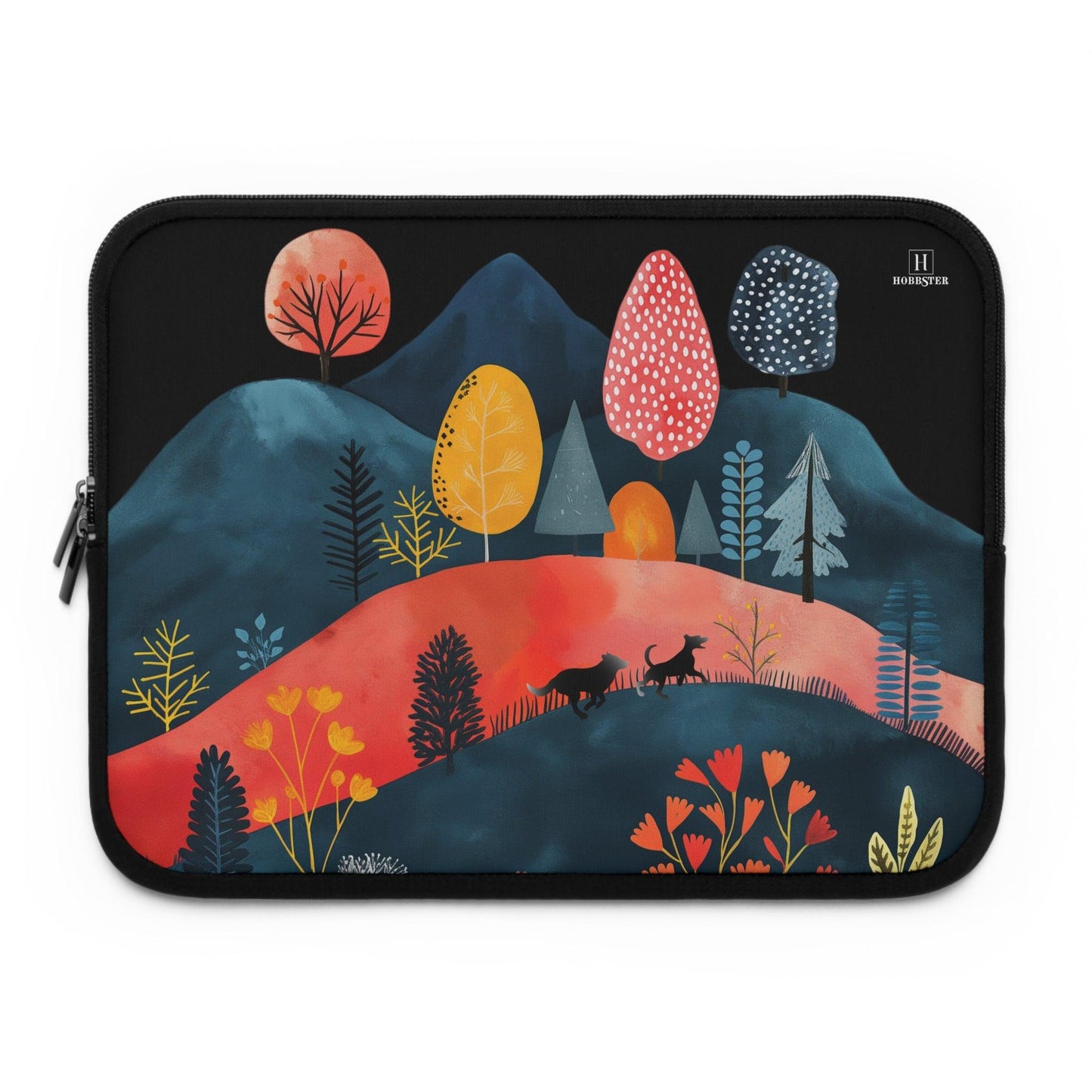 Neoprene Laptop Sleeve featuring Cottage Core Dogs Running Free Design - Hobbster