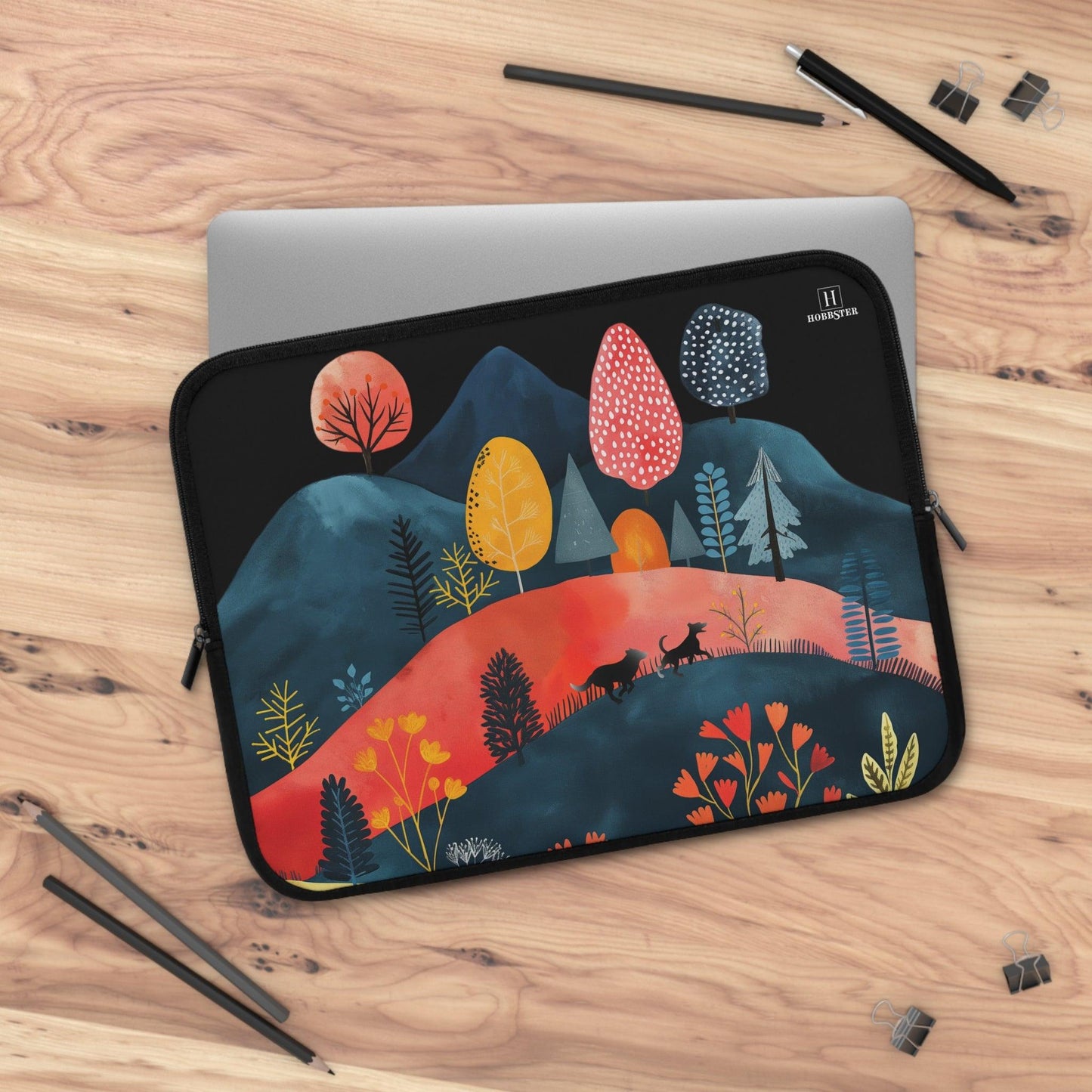 Neoprene Laptop Sleeve featuring Cottage Core Dogs Running Free Design - Hobbster