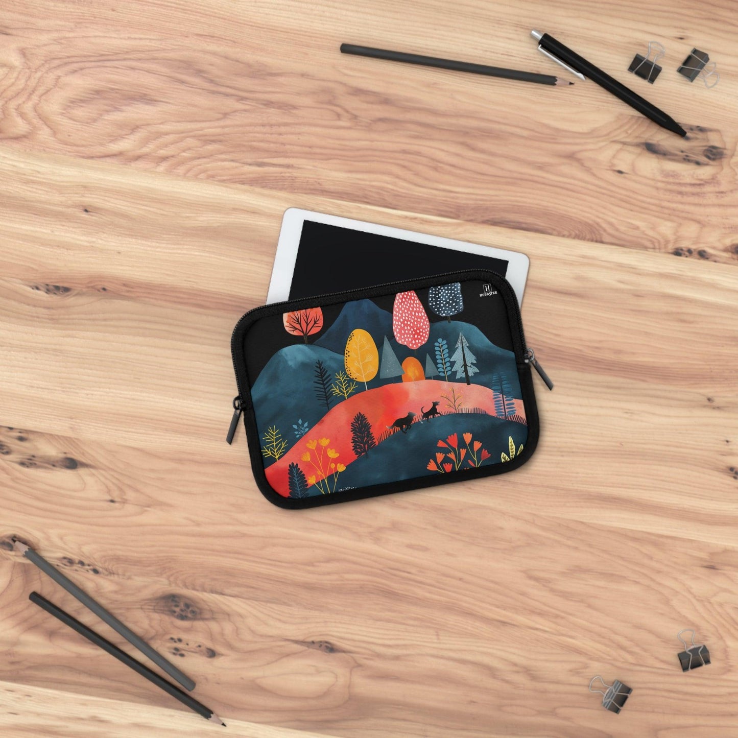 Neoprene Laptop Sleeve featuring Cottage Core Dogs Running Free Design - Hobbster