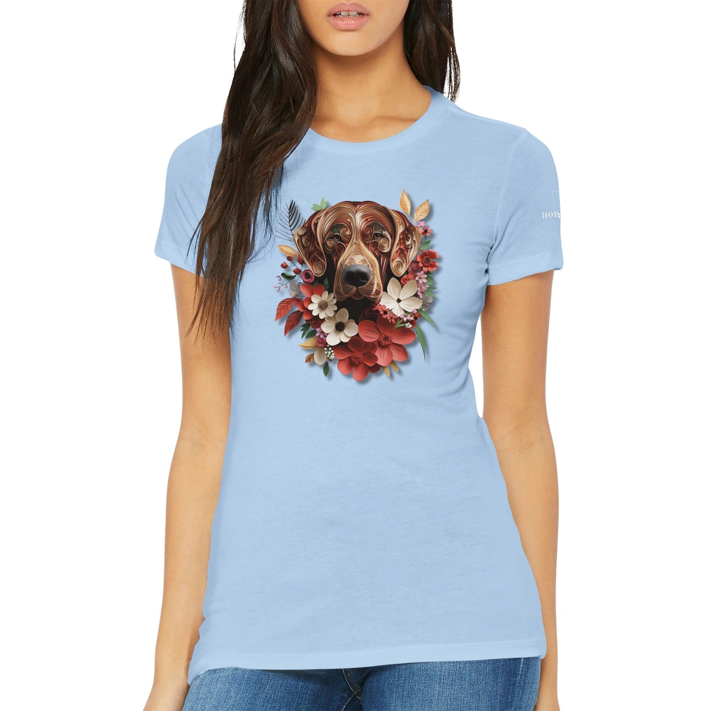 Premium Women's Crewneck T-shirt with a Rhodesian Ridgeback Paper Quilling Design - Hobbster