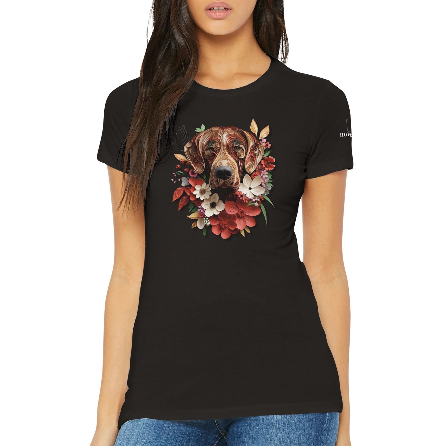 Premium Women's Crewneck T-shirt with a Rhodesian Ridgeback Paper Quilling Design - Hobbster