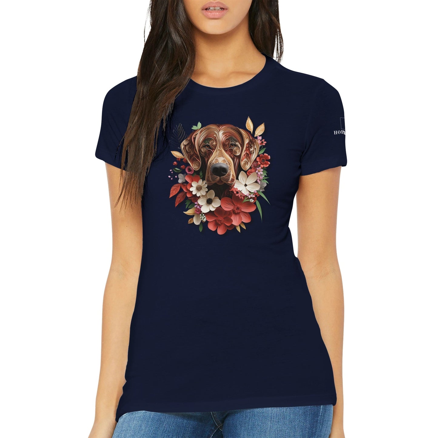 Premium Women's Crewneck T-shirt with a Rhodesian Ridgeback Paper Quilling Design - Hobbster
