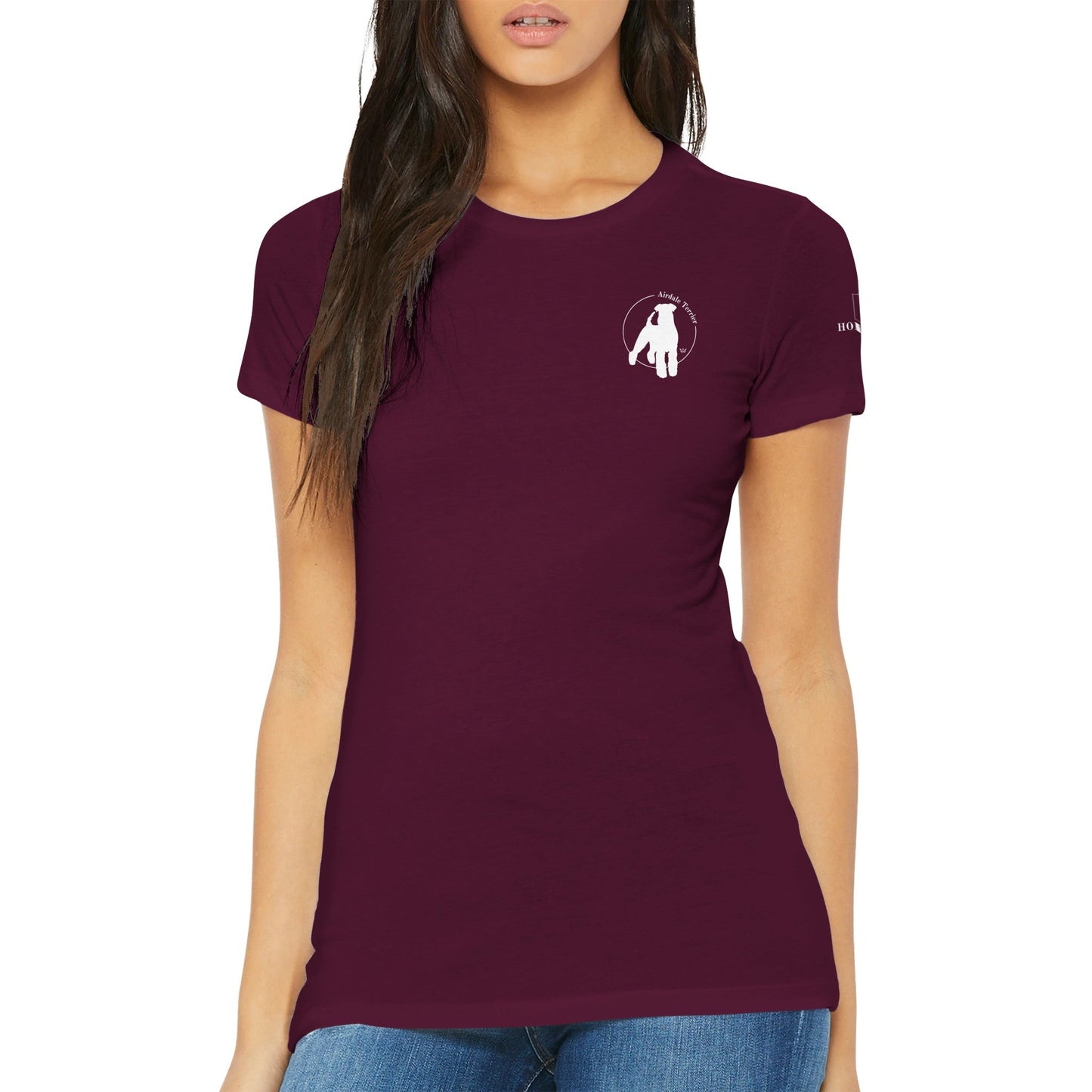 Premium Women's Crewneck T-shirt with Airedale Terrier Logo - Hobbster