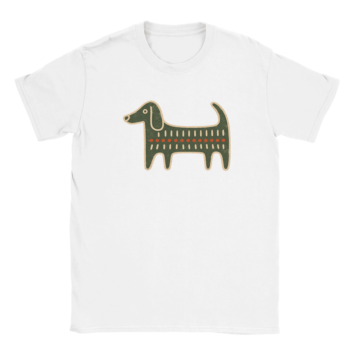 Retro Folk-Art Green Dog Men's Cotton T-shirt - Hobbster