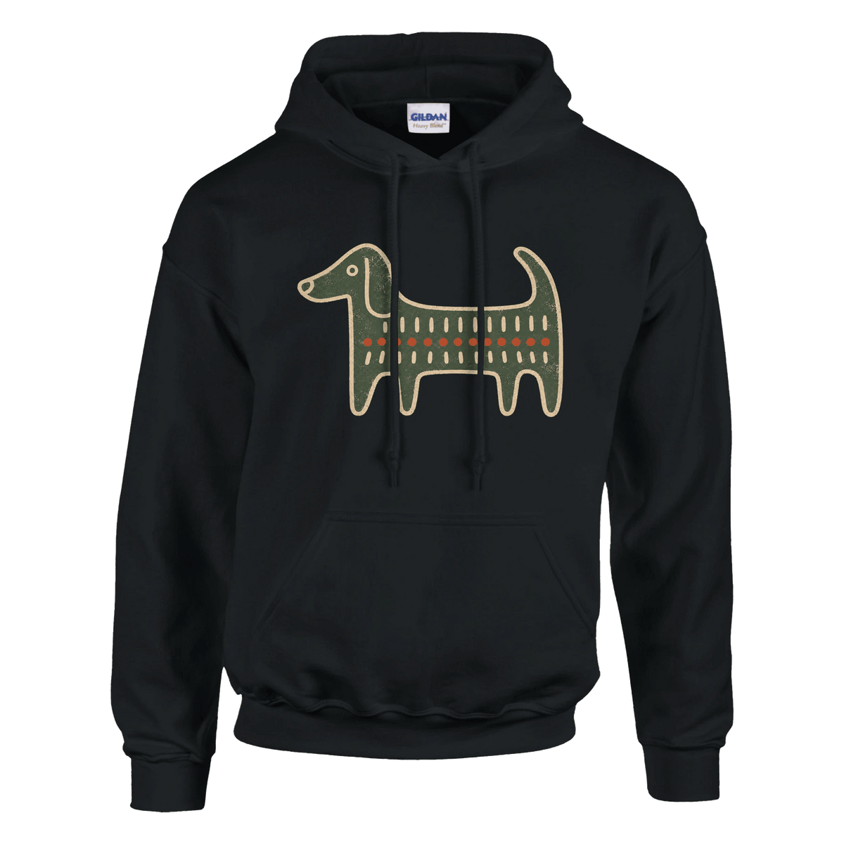 Retro Folk-Art Green Dog Women's Pullover Hoodie - Hobbster