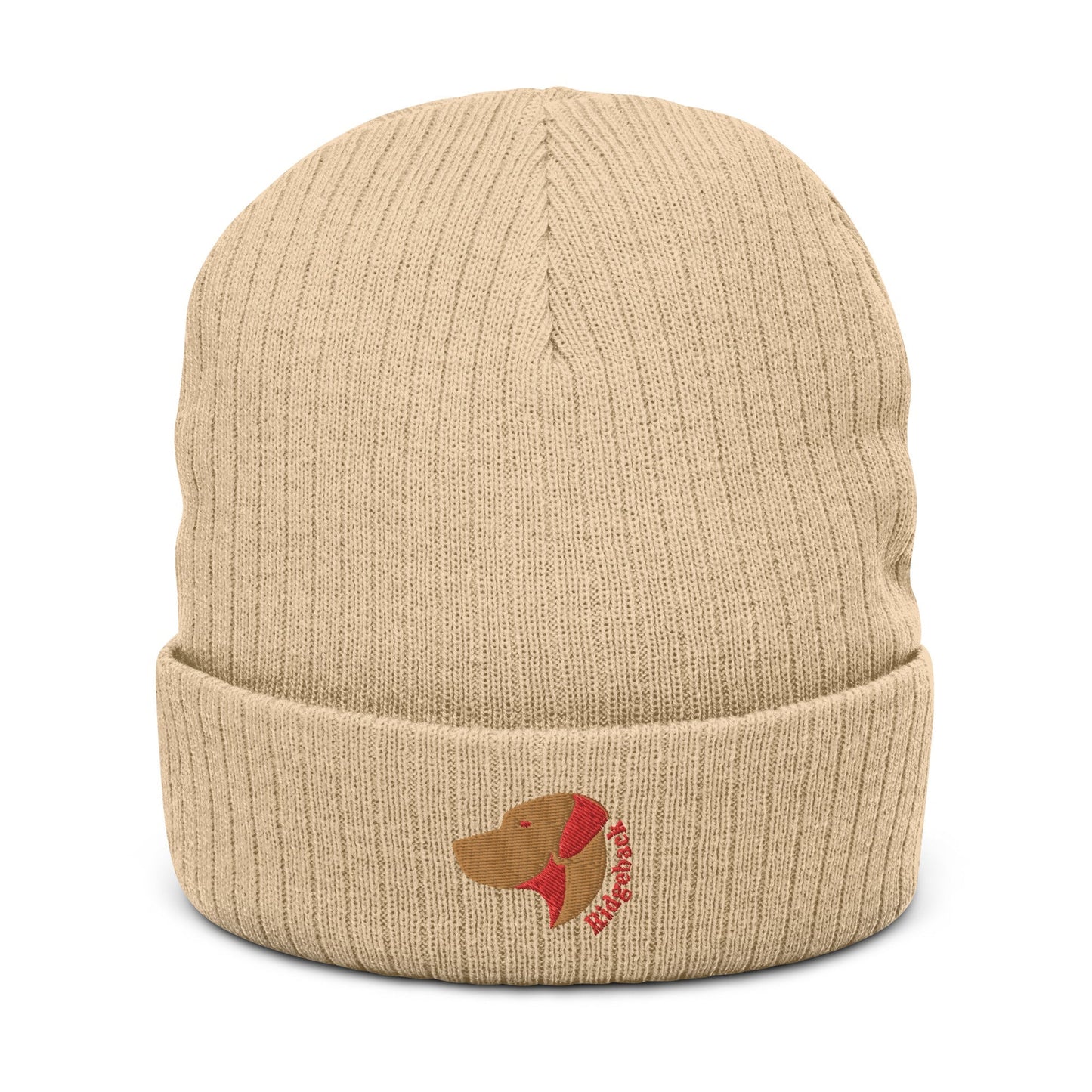 Ribbed beanie hat featuring embroidered Rhodesian Ridgeback logo - Hobbster