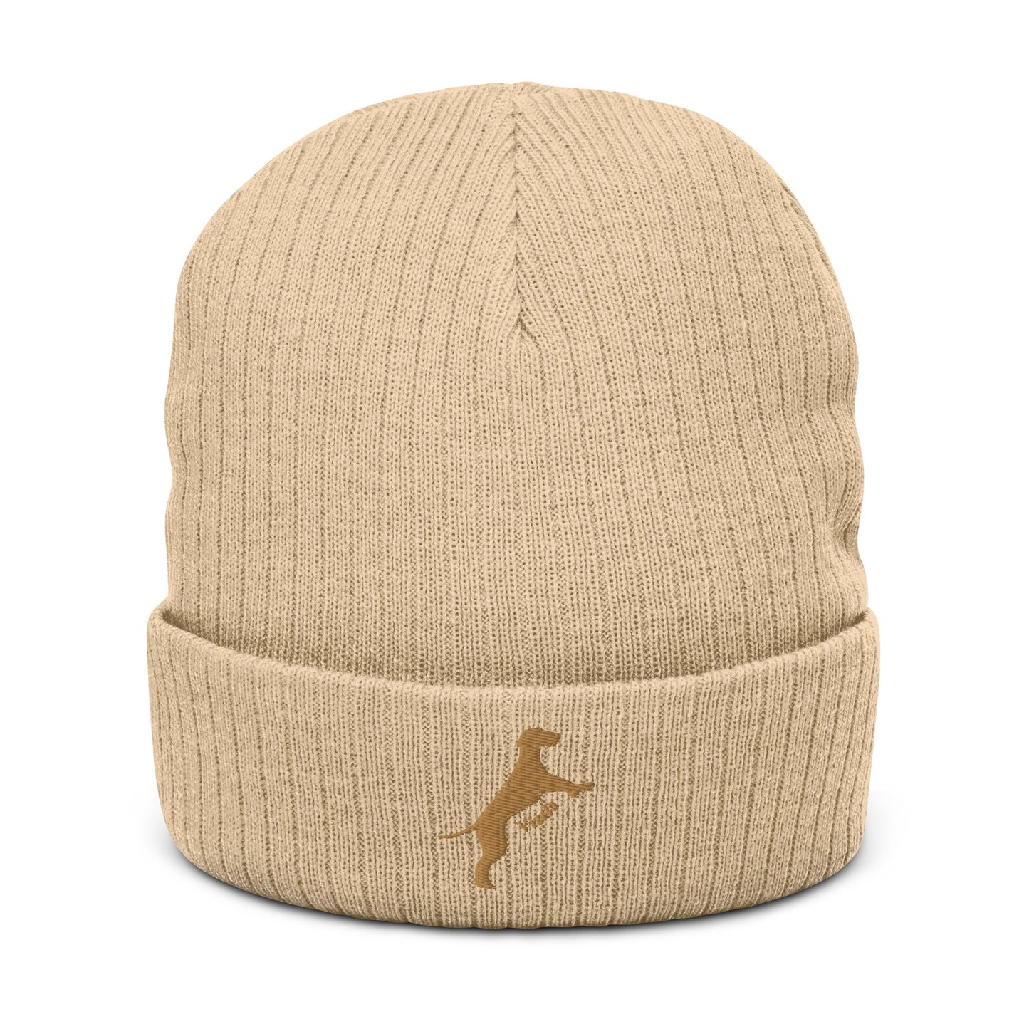 Ribbed beanie hat featuring embroidered Vizsla dog logo - Hobbster
