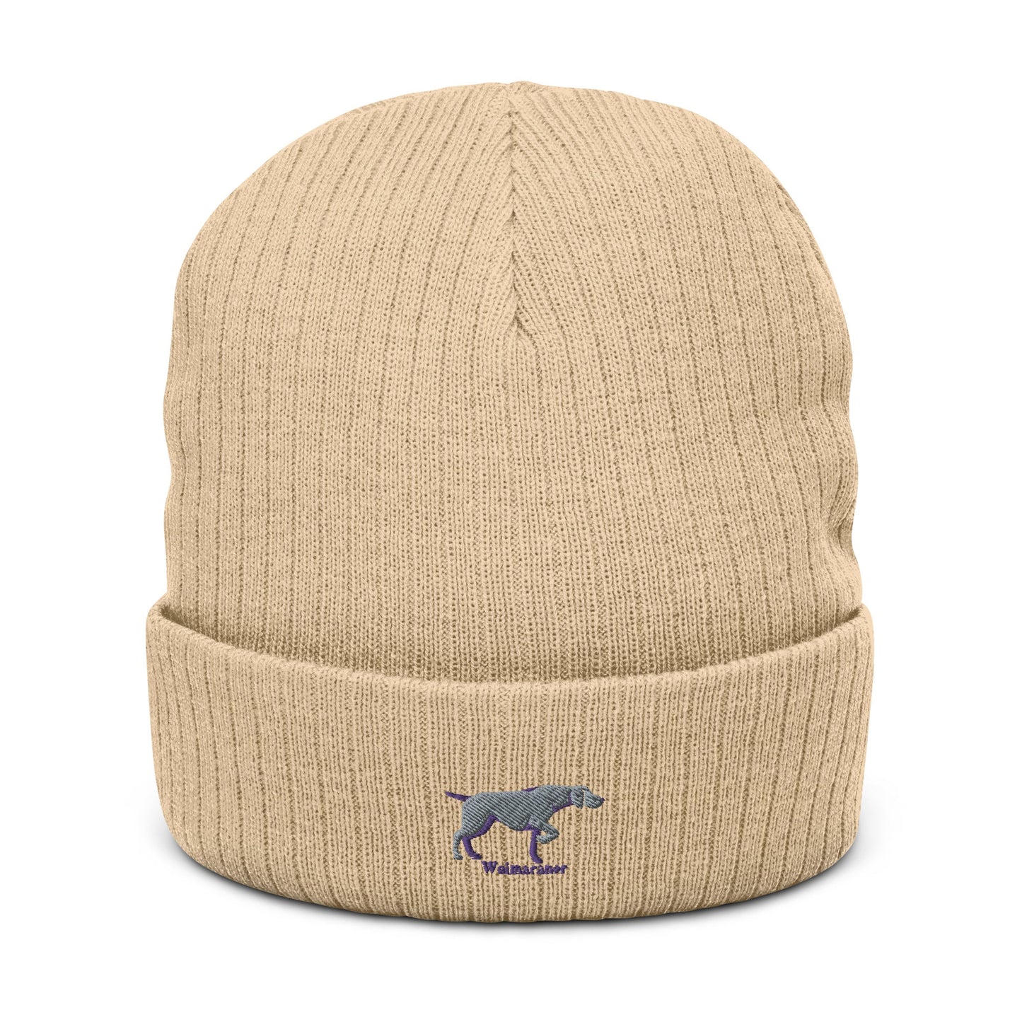 Ribbed beanie hat featuring embroidered Weimaraner dog logo - Hobbster