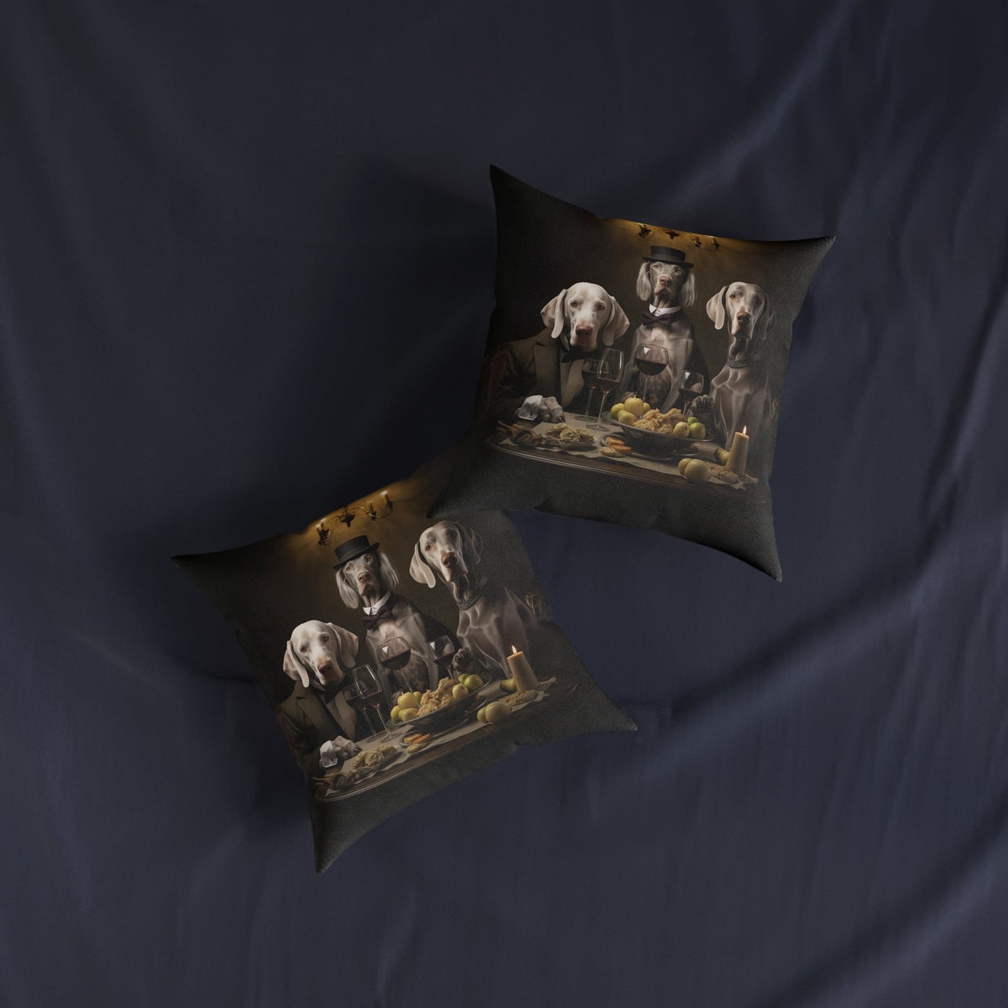 Square cushion with Weimaraners at Liquid Lunch Design - Hobbster